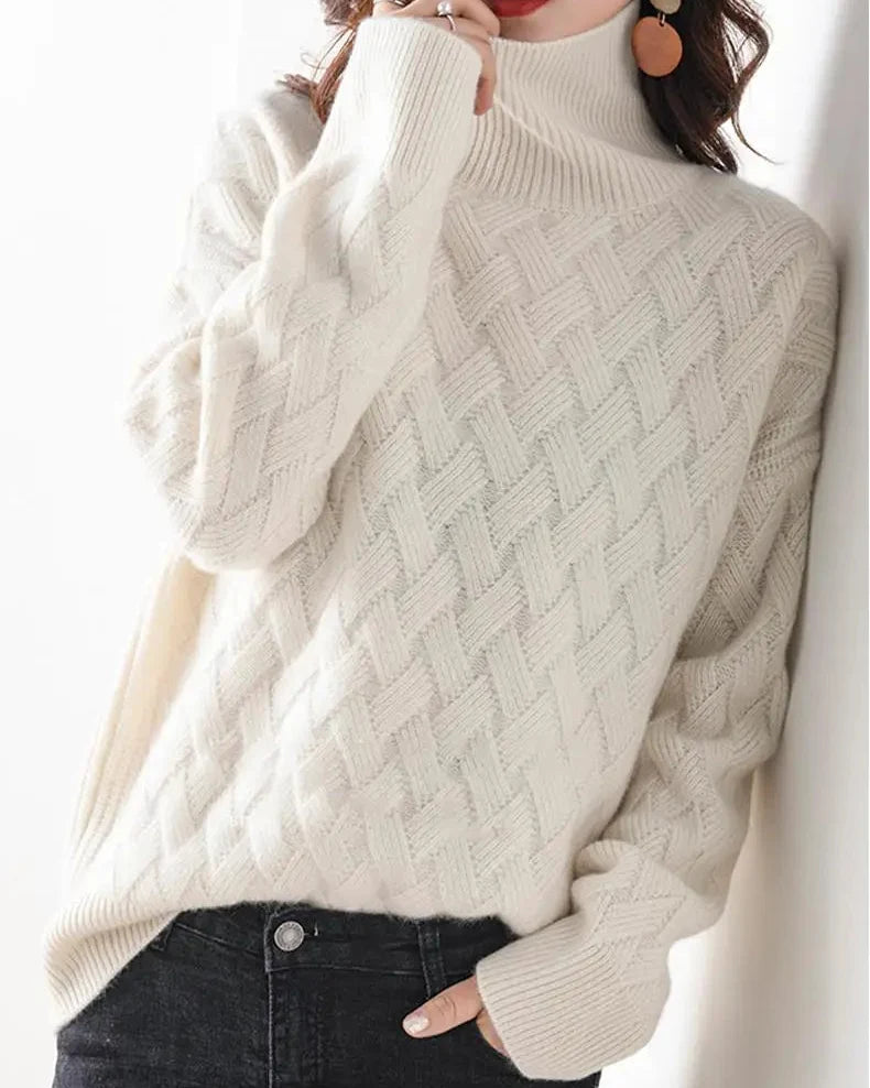 Damen Rollkragenpullover aus Wolle in lockerer Passform