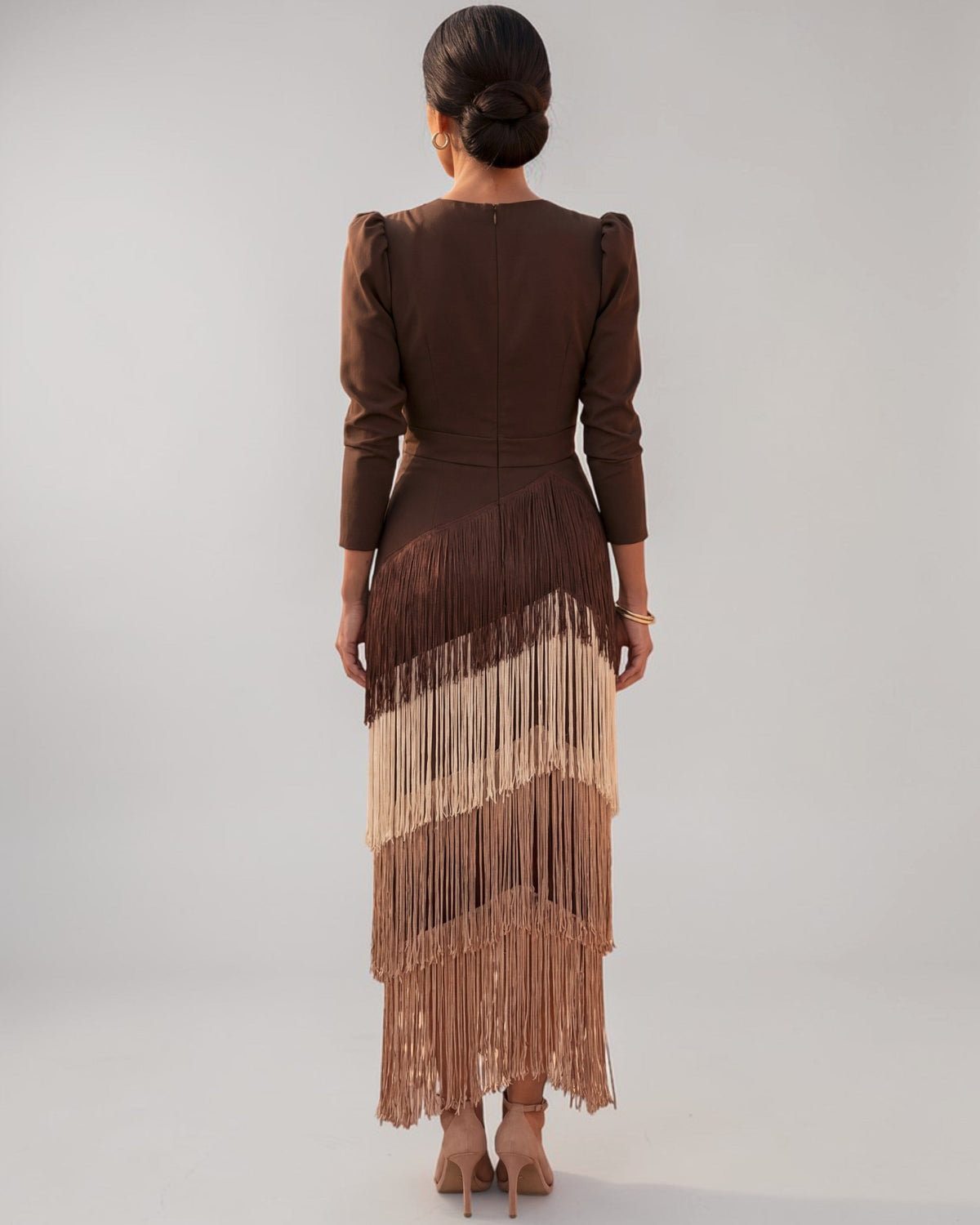 Damen Fransenkleid mit V-Ausschnitt und Drapierung