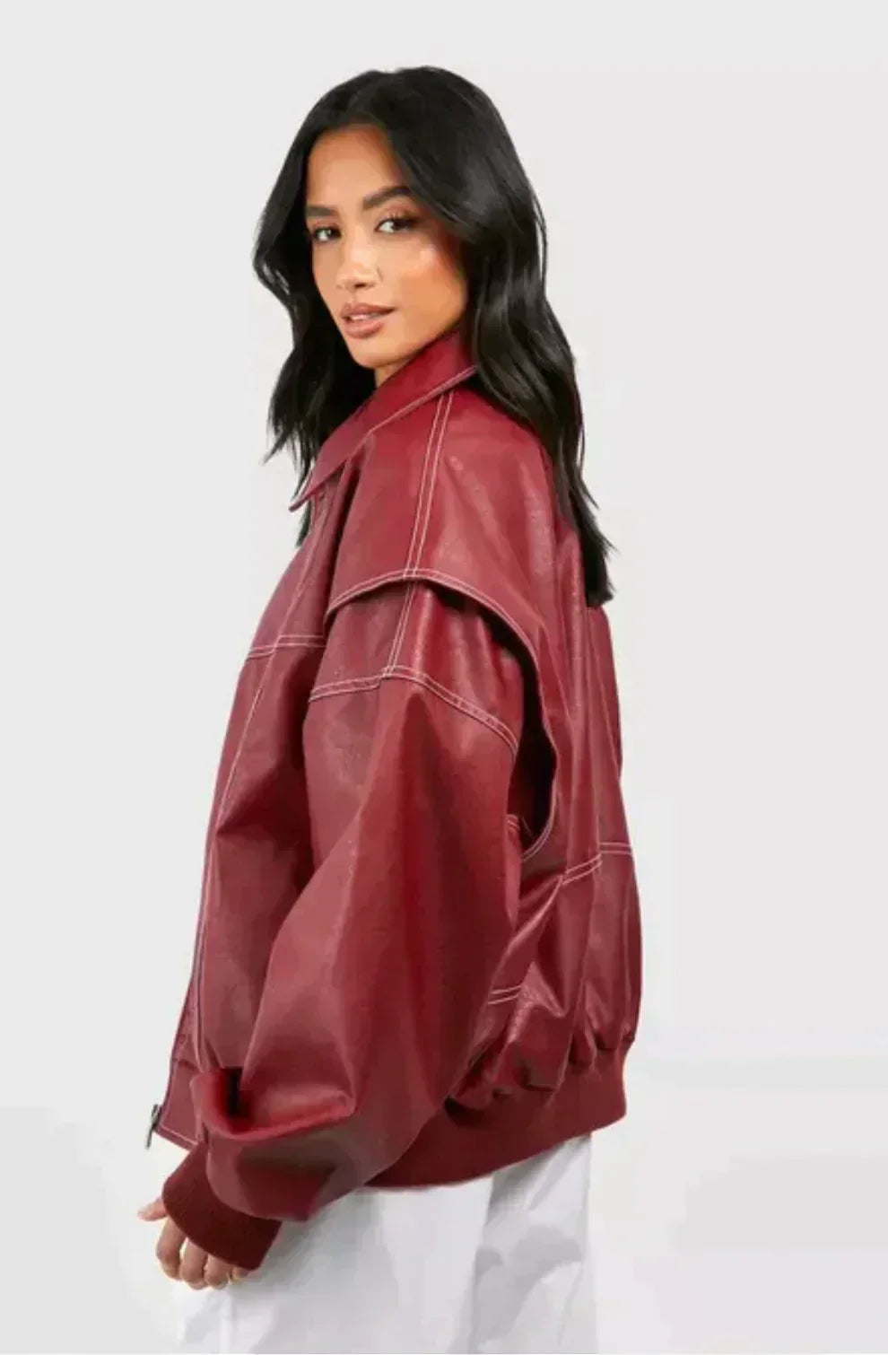 Damen Oversized Bomberjacke in Bordeaux