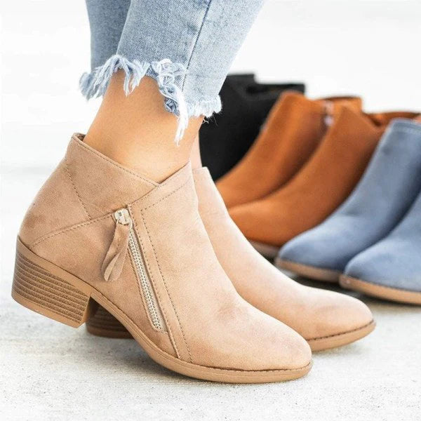 Damen Stiefeletten mit Seitenreißverschluss und Blockabsatz