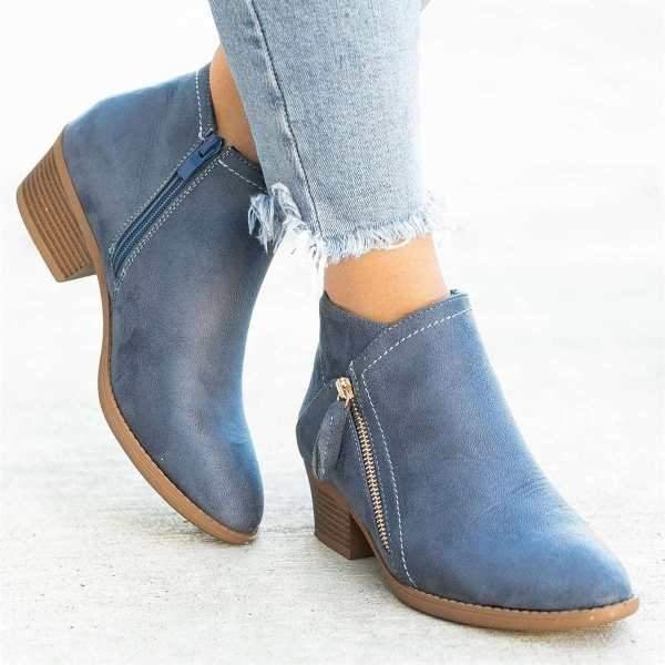 Damen Stiefeletten mit Seitenreißverschluss und Blockabsatz