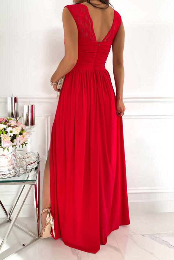 Damen Maxikleid mit Wickelausschnitt und Spitzenträgern