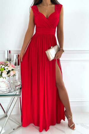 Damen Maxikleid mit Wickelausschnitt und Spitzenträgern