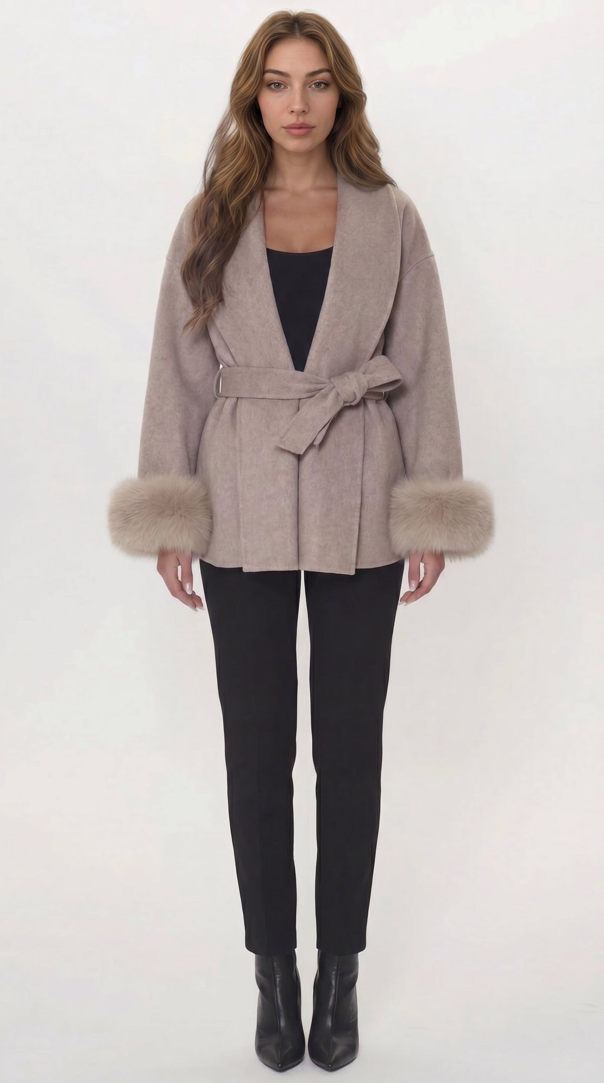 Damen Wickeljacke mit Schalkragen und Bindegürtel