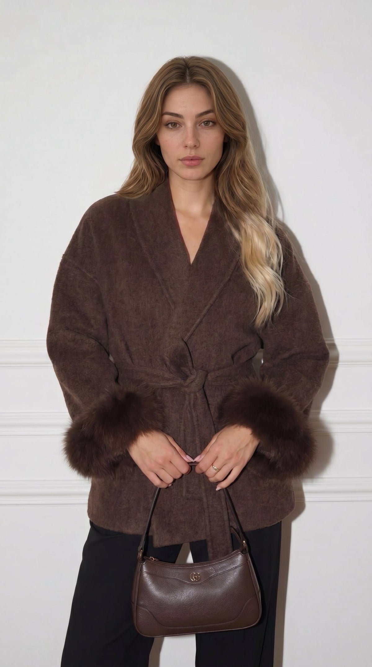 Damen Wickeljacke mit Schalkragen und Bindegürtel