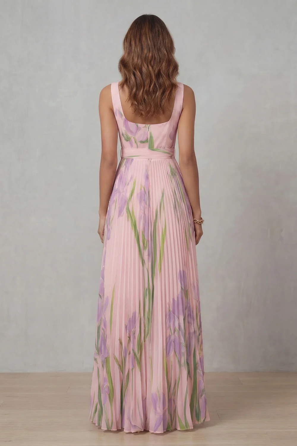 Damen Maxikleid mit Aquarellblumenprint und Falten