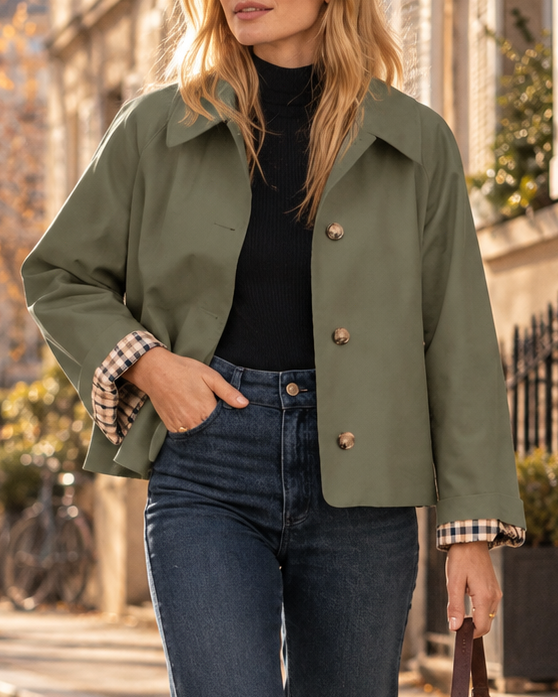 Damen kurze Jacke mit Reverskragen und Knopfleiste