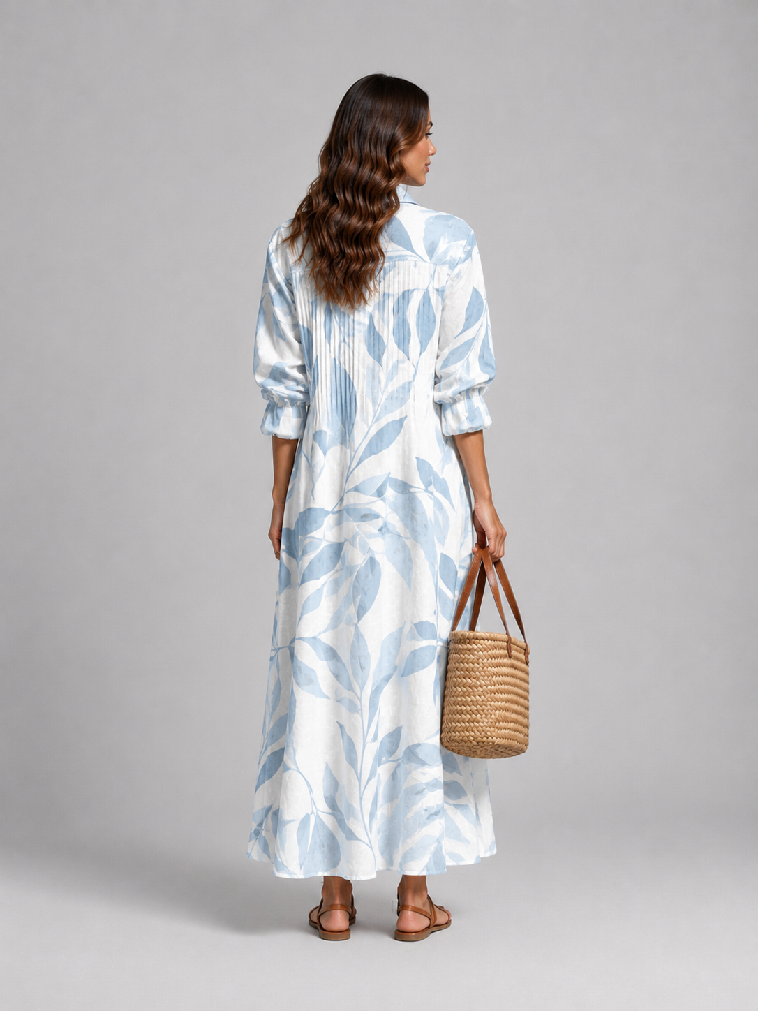 Damen Print Hemd-Maxikleid