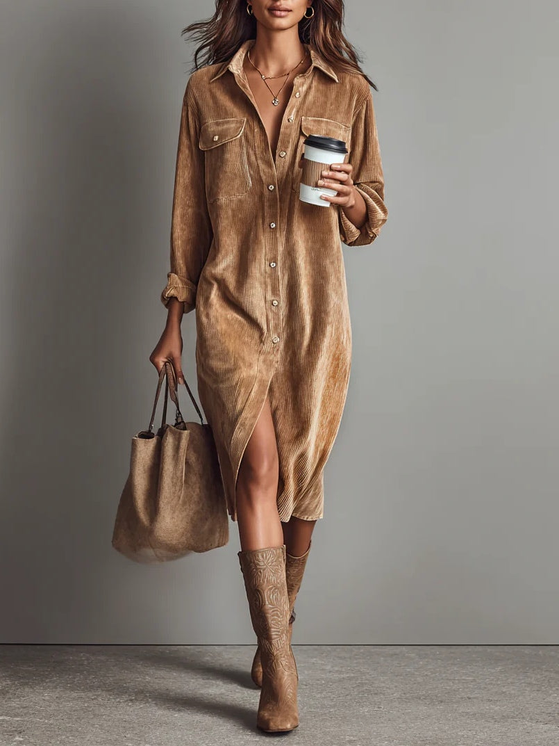 Damen Midikleid mit Knopfleiste und Brusttaschen