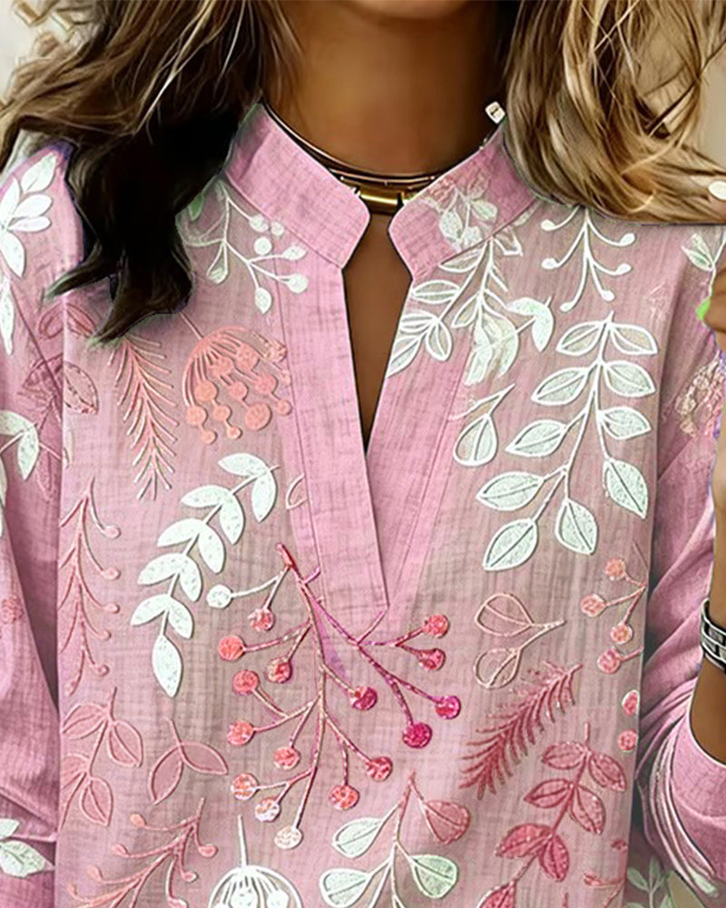 Damen Bluse mit V-Ausschnitt und Blumenprint
