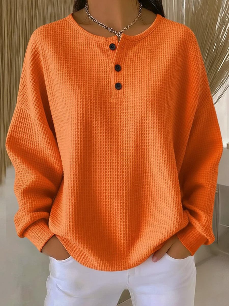 Damen Sweatshirt mit Waffelstrick und Kragen
