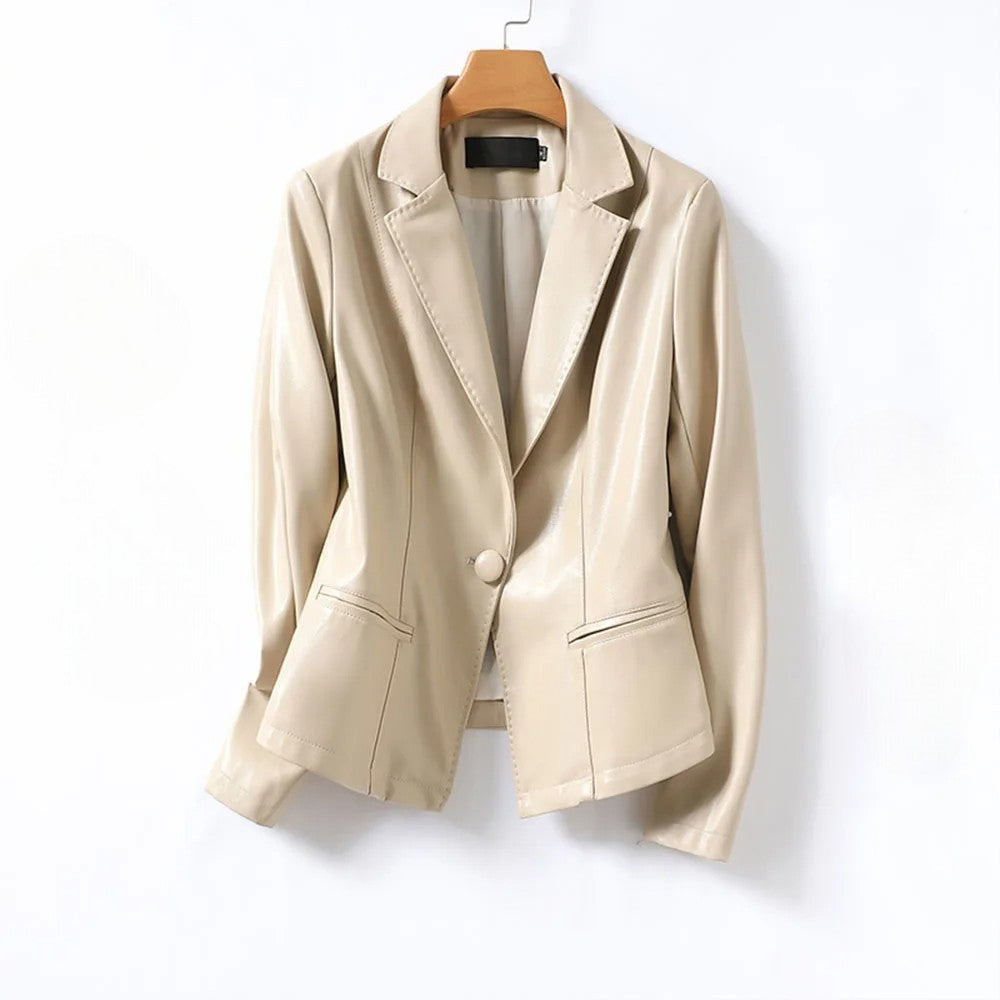 Damen Lammleder-Blazer mit Einzelknopf und Revers