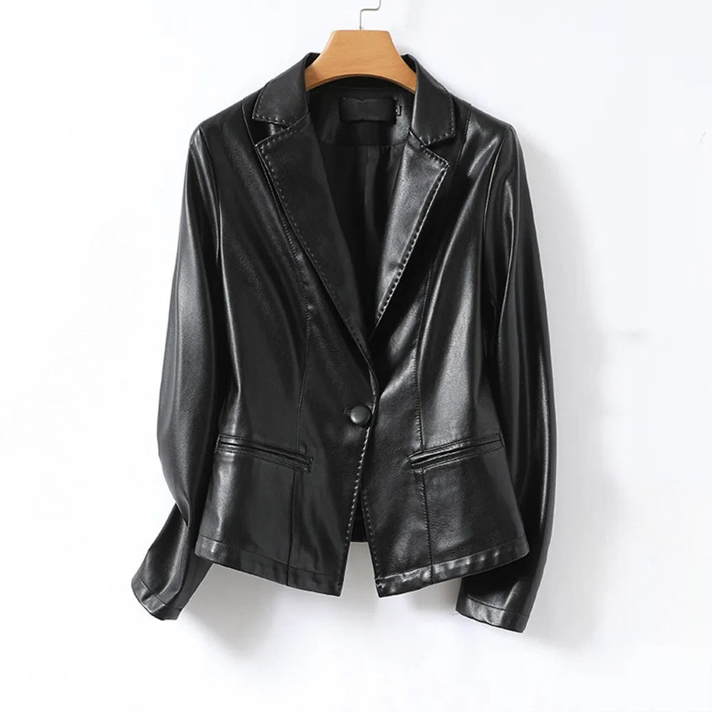 Damen Lammleder-Blazer mit Einzelknopf und Revers