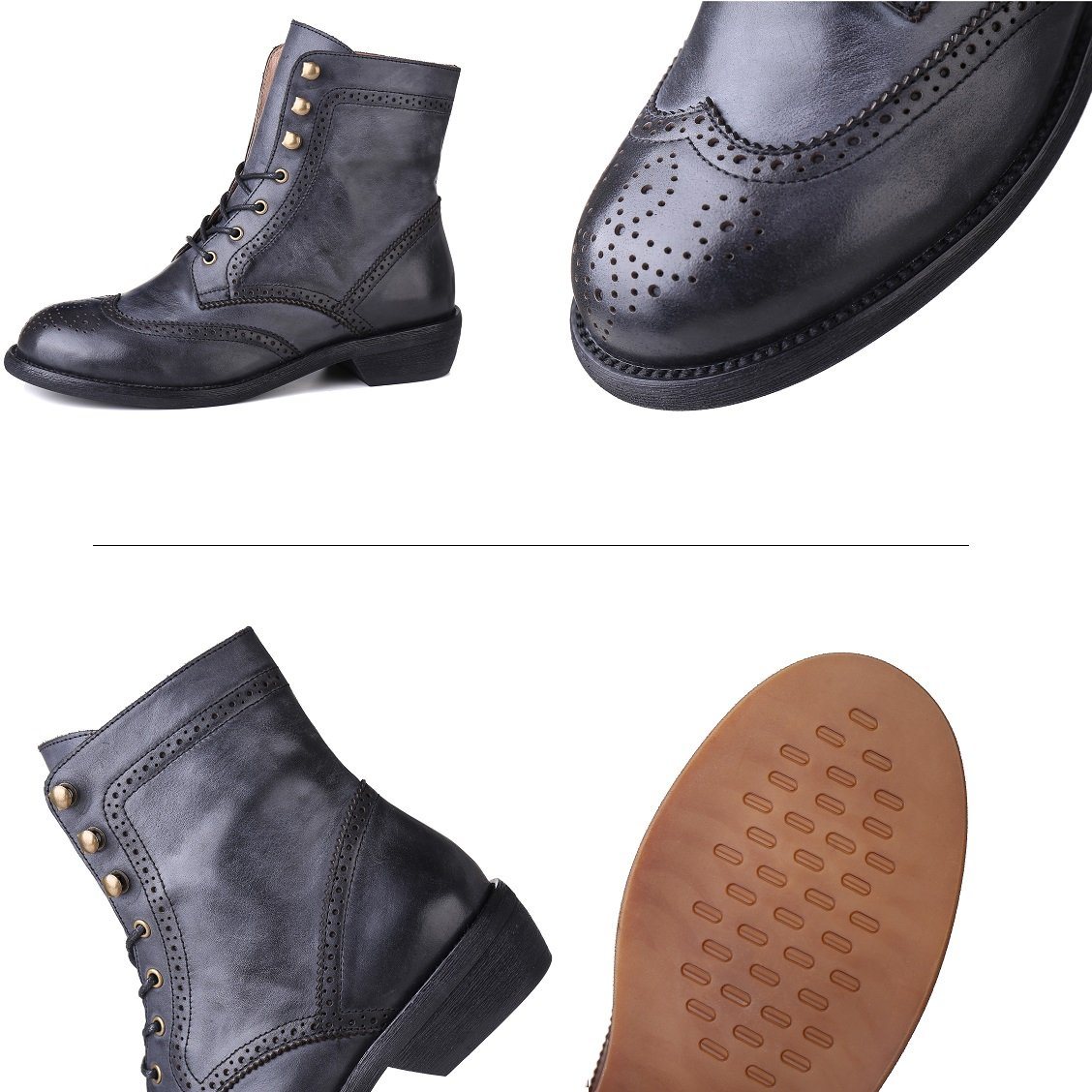 Damen Brogue-Schnürstiefeletten mit spitzer Zehenpartie