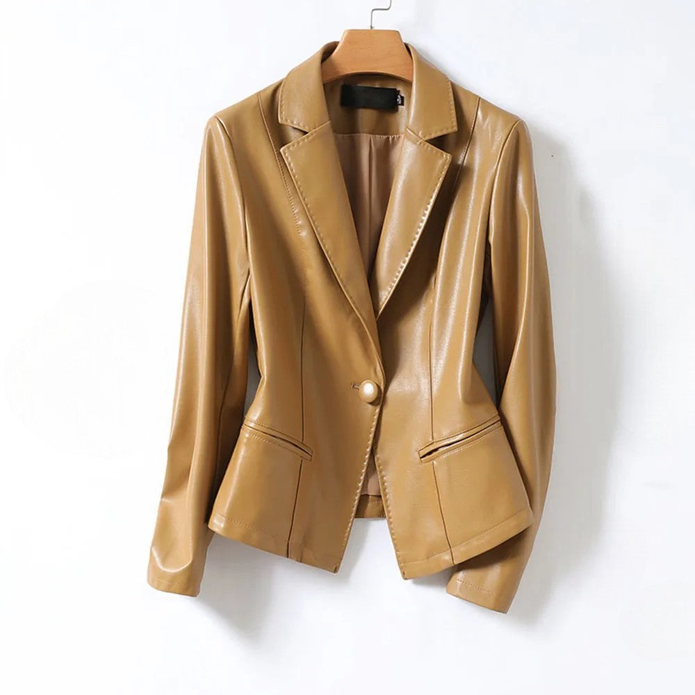 Damen Lammleder-Blazer mit Einzelknopf und Revers