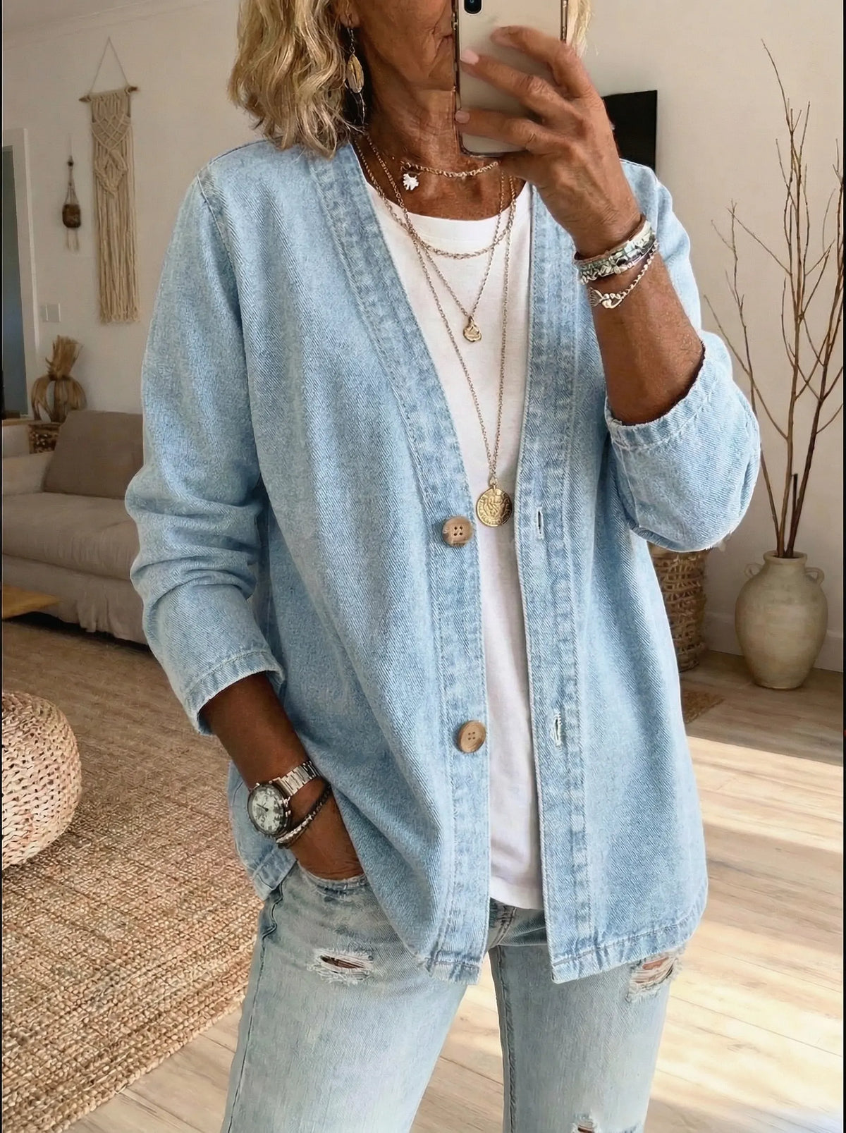 Damen Jeansjacke mit Knopfleiste