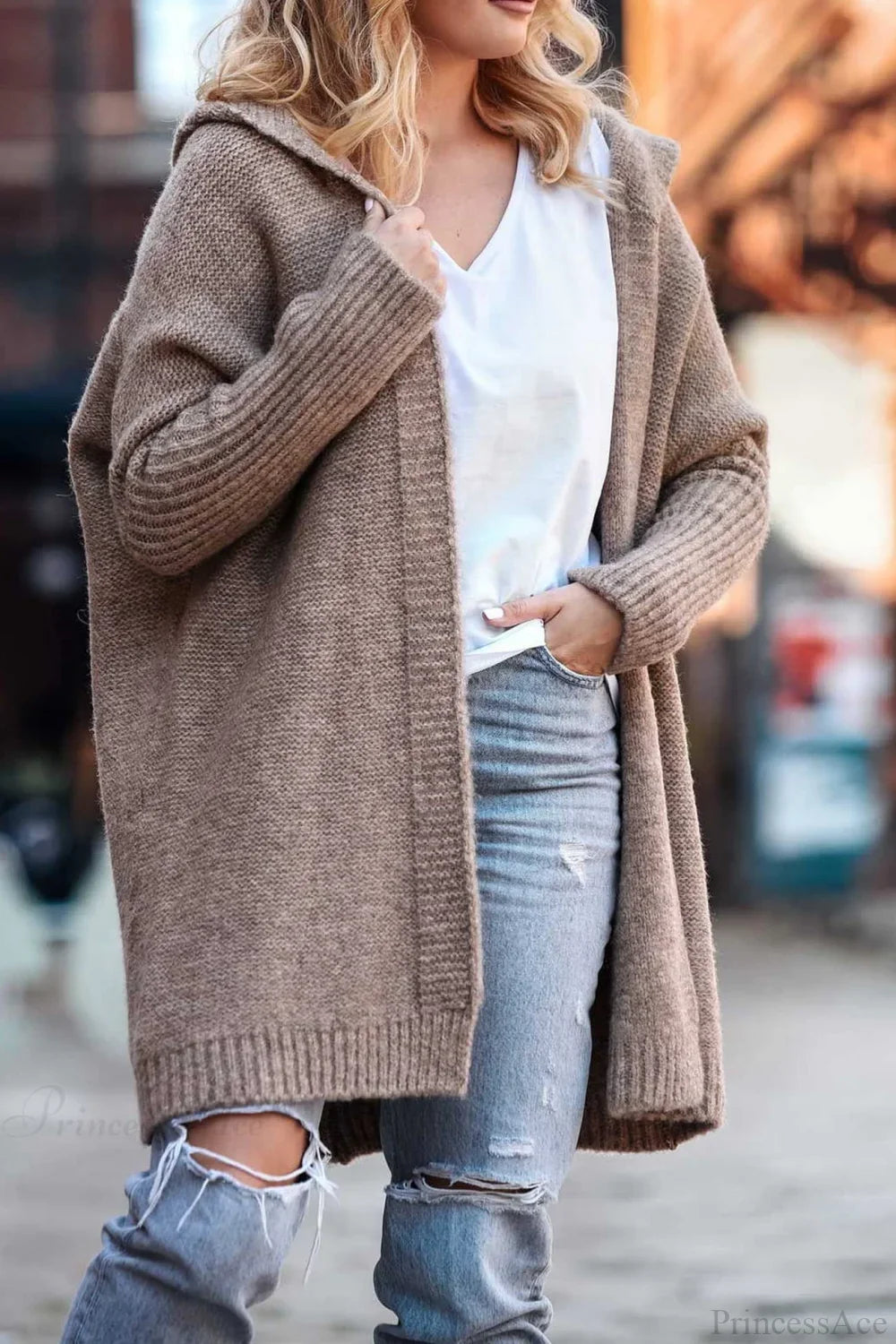 Damen Strickjacke mit Reverskragen und Farbblock-Muster