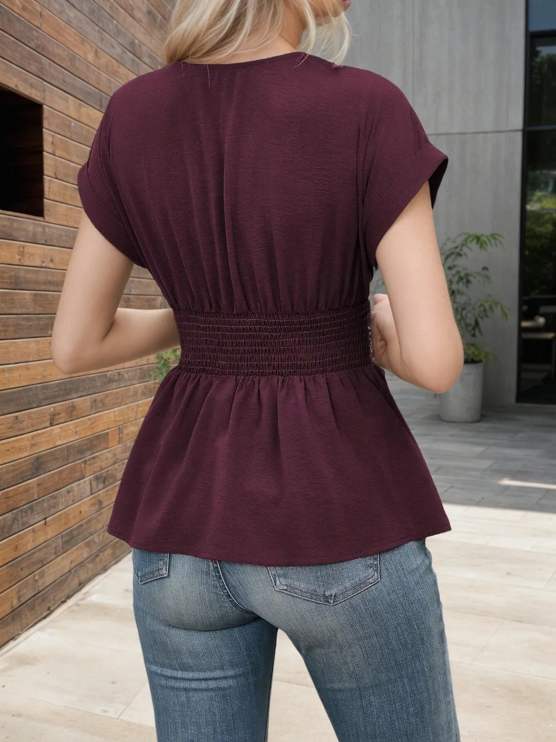 Damen Kurzarm Wickelbluse aus Polyester