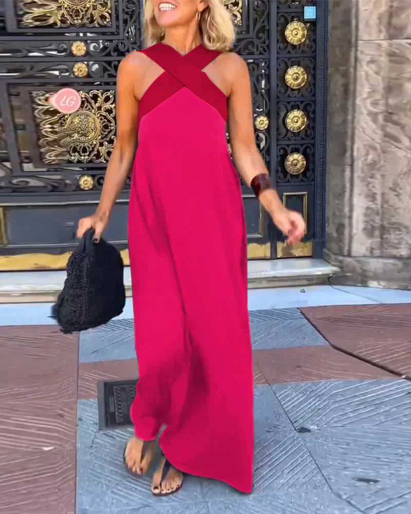 Damen Maxikleid mit gekreuztem Ausschnitt