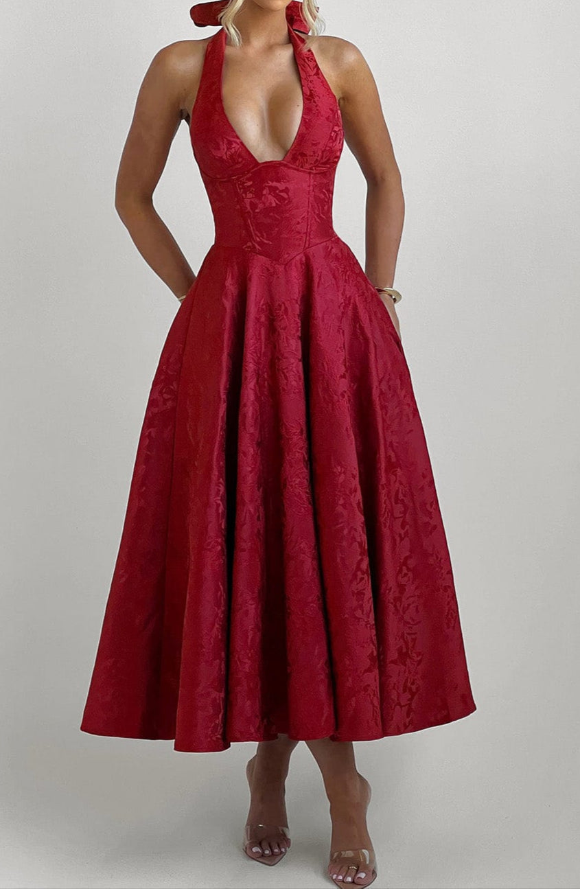 Damen Midikleid Trägerkleid Drapiert Beinschlitz