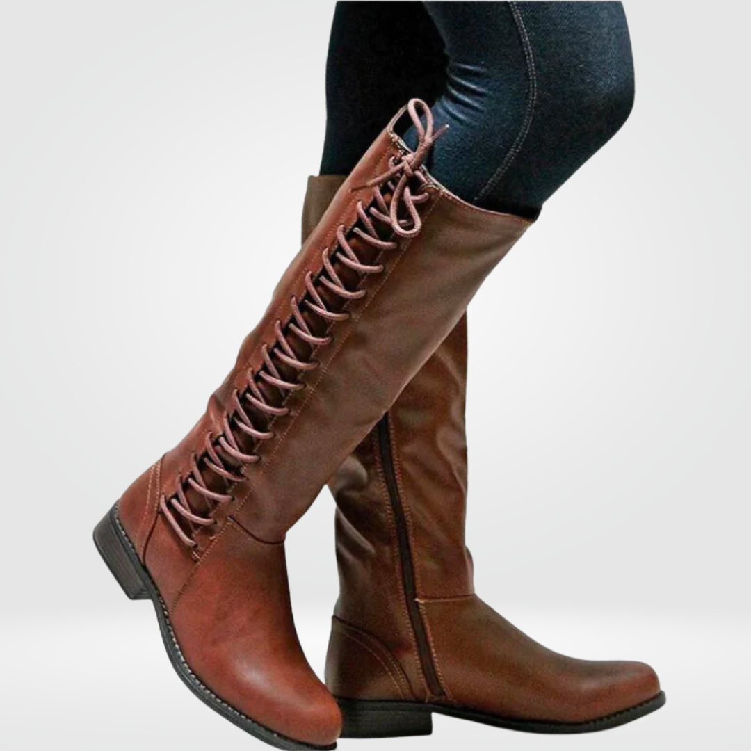 Damen Kniestiefel mit warmem Innenfutter und Blockabsatz
