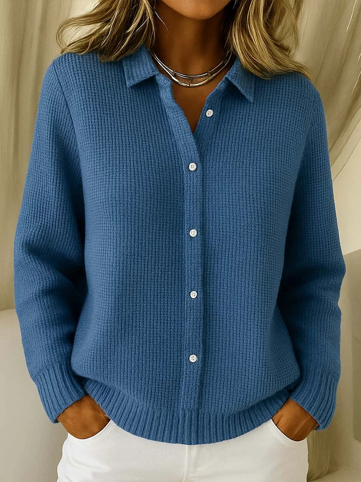 Damen lange Strickjacke mit Knopfleiste