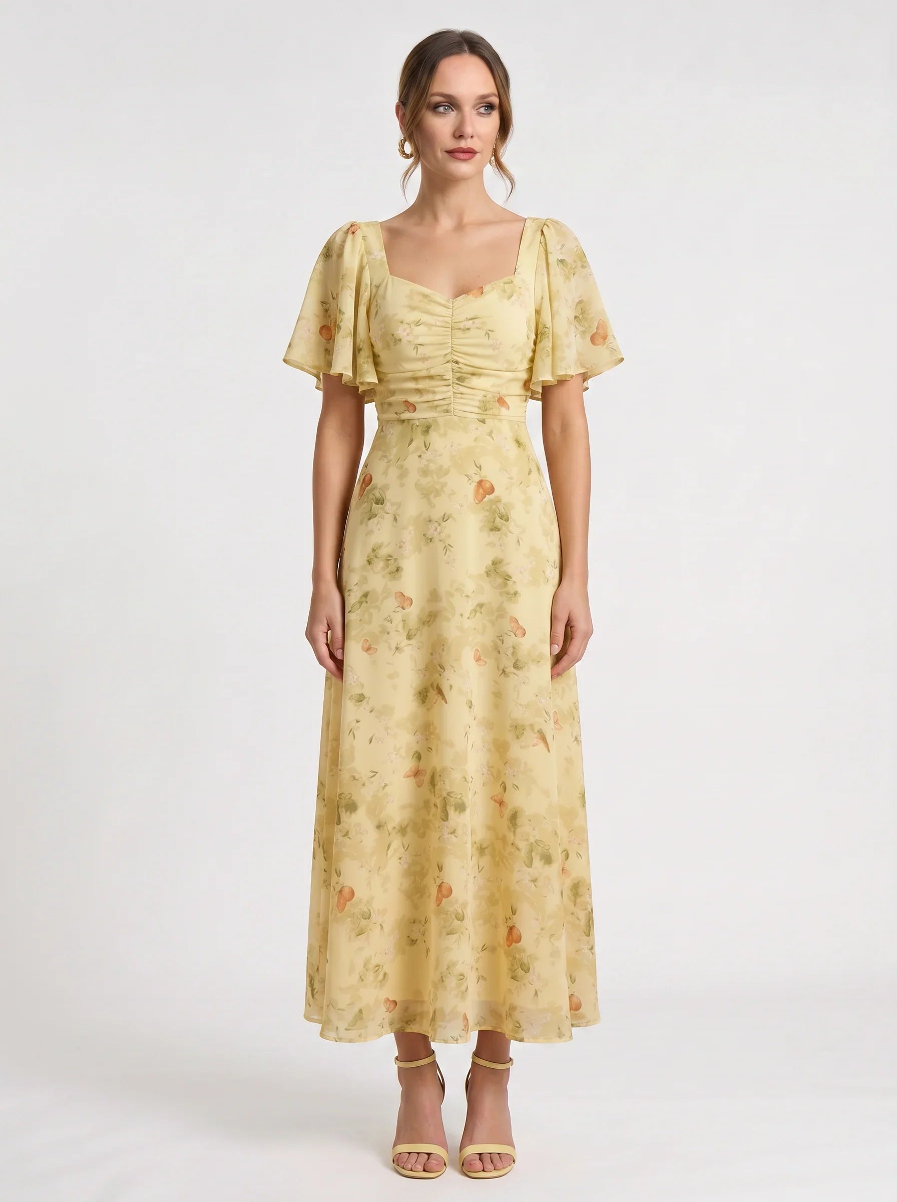 Damen Blumenprint Maxikleid mit Puffärmeln