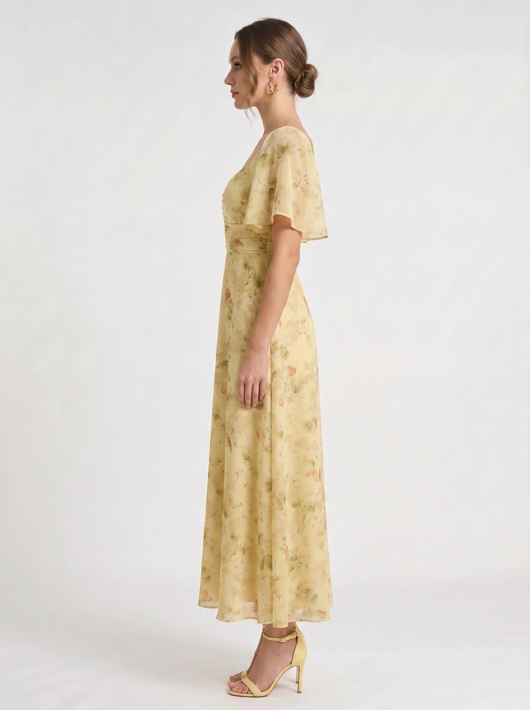 Damen Blumenprint Maxikleid mit Puffärmeln