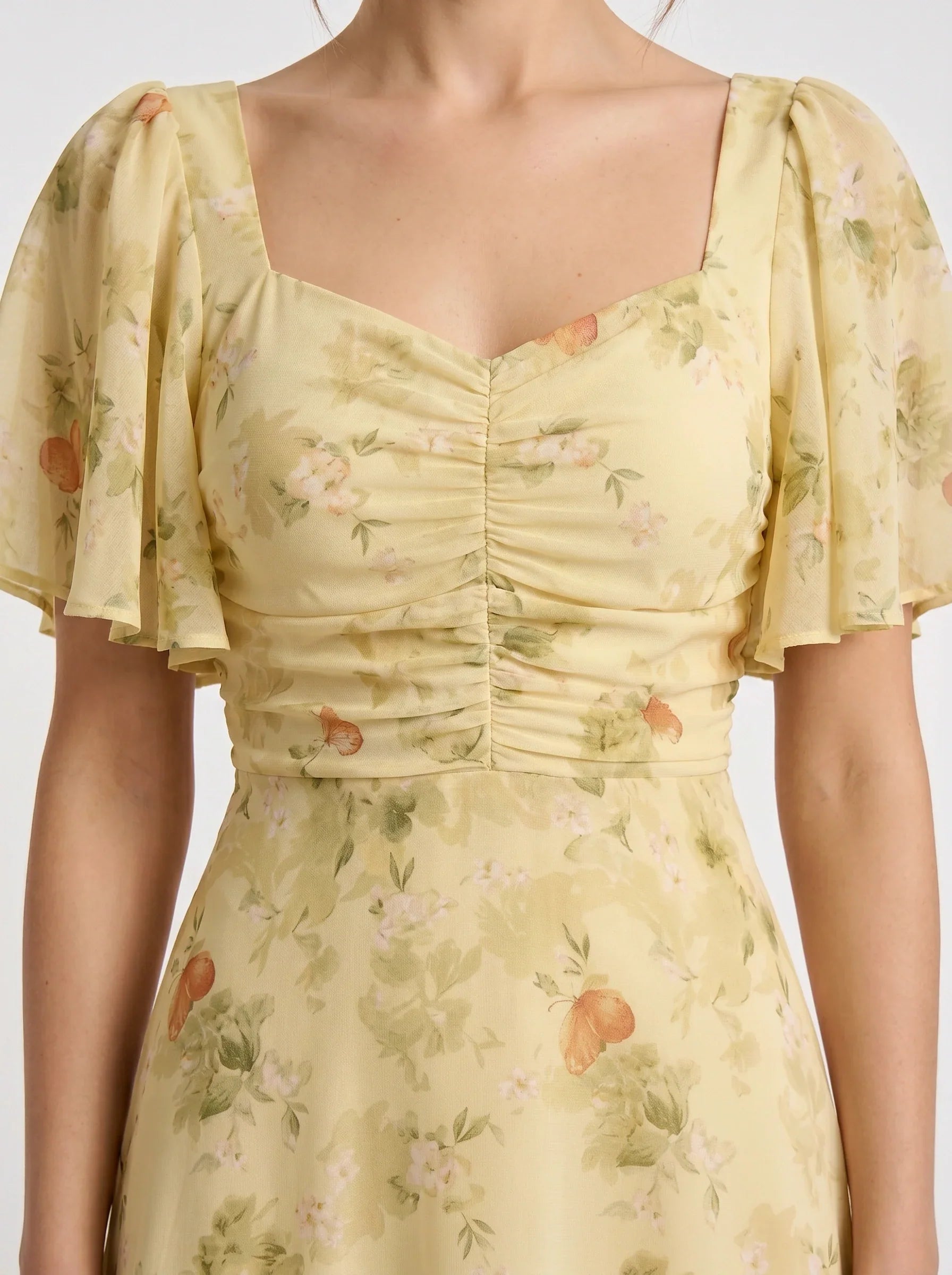 Damen Blumenprint Maxikleid mit Puffärmeln