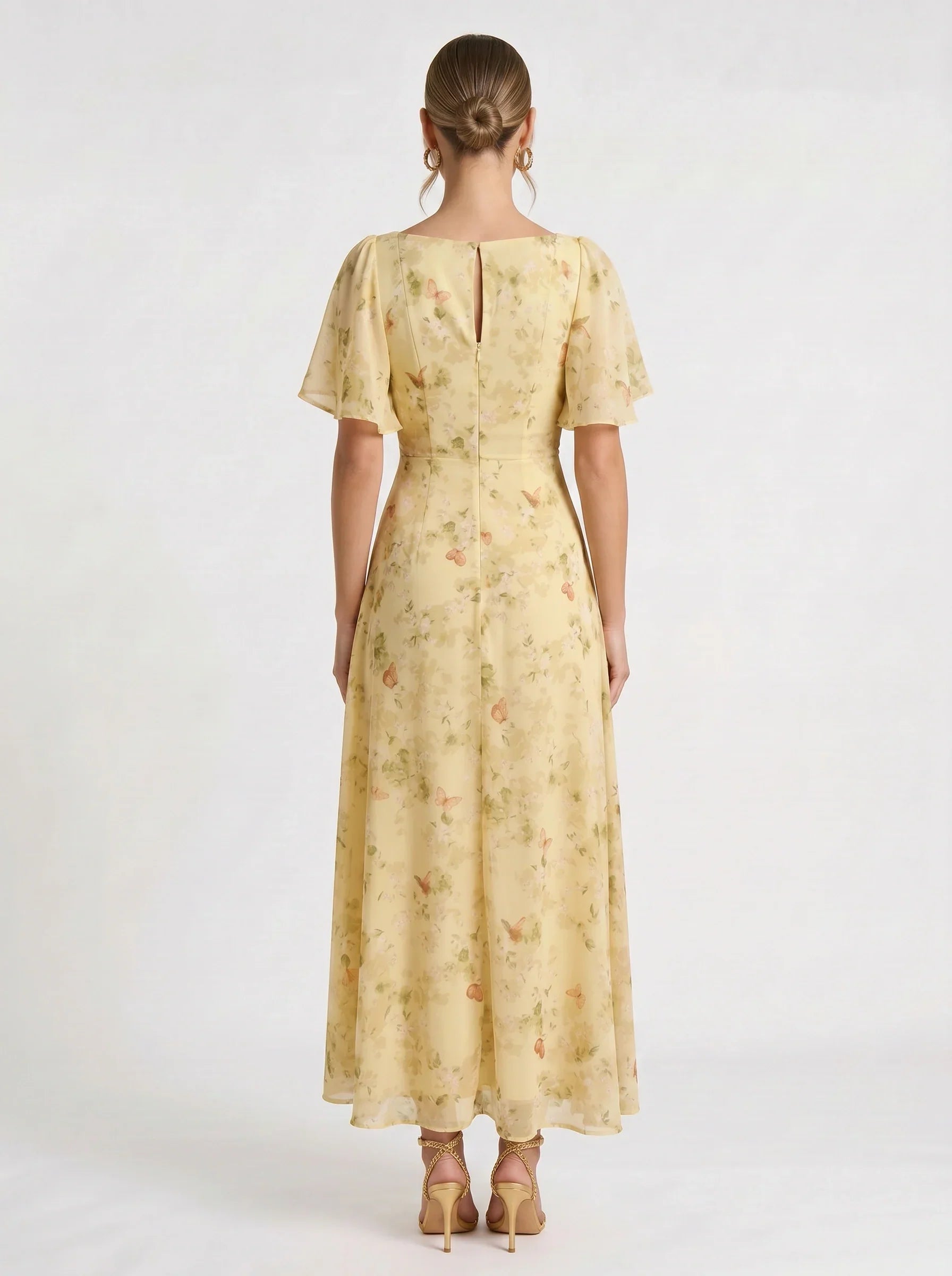 Damen Blumenprint Maxikleid mit Puffärmeln