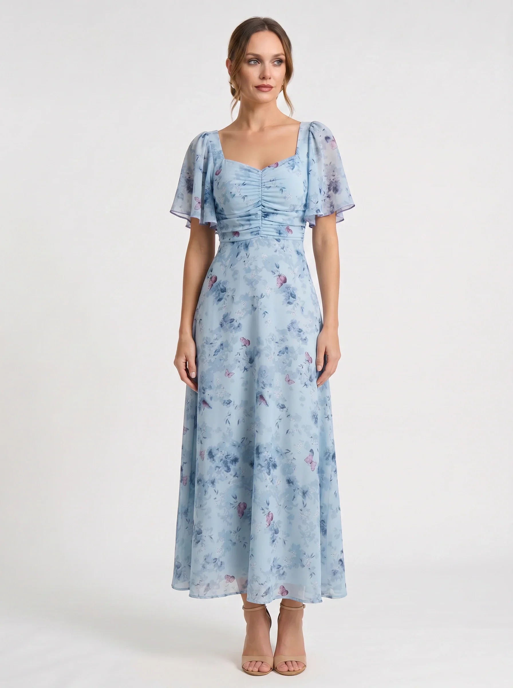 Damen Blumenprint Maxikleid mit Puffärmeln