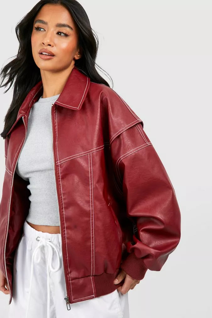 Damen Oversized Bomberjacke in Bordeaux