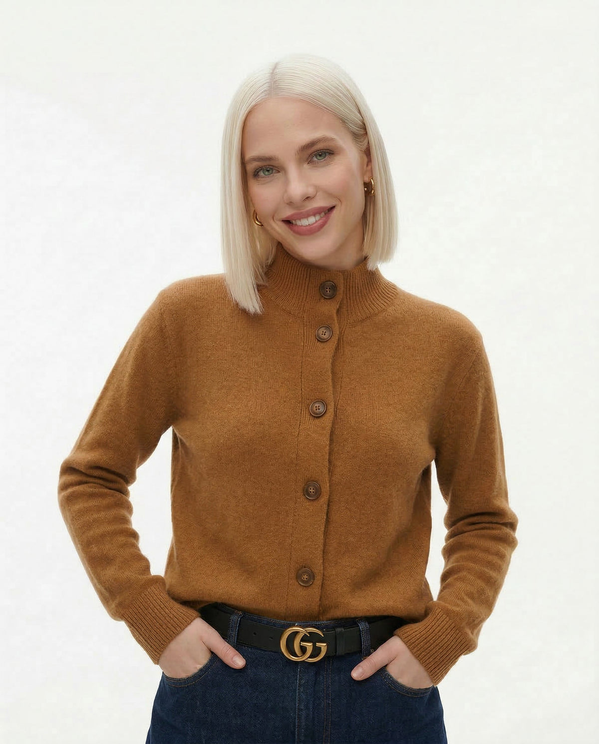 Damen warme Wollmix-Strickjacke mit Knopfleiste