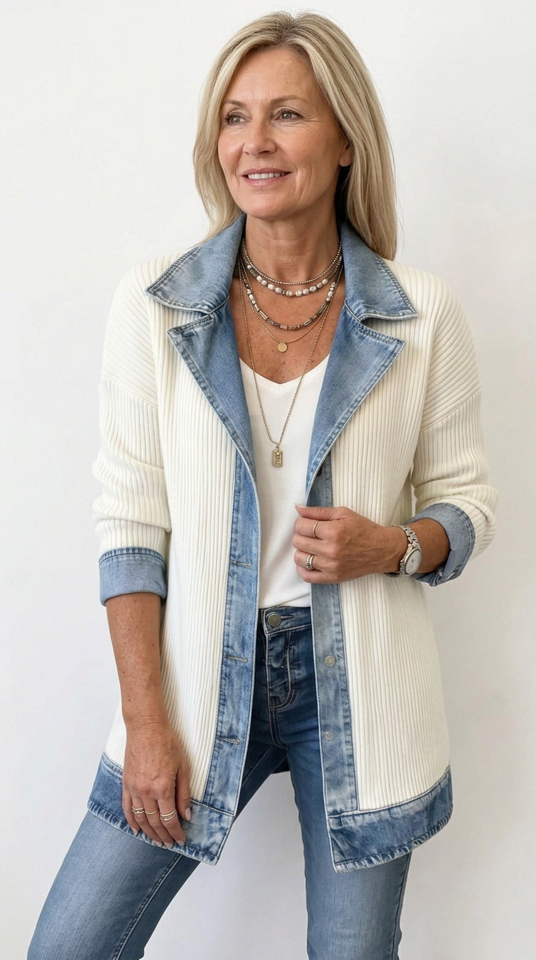 Damen Übergangsjacke mit Strick und Jeansdetails