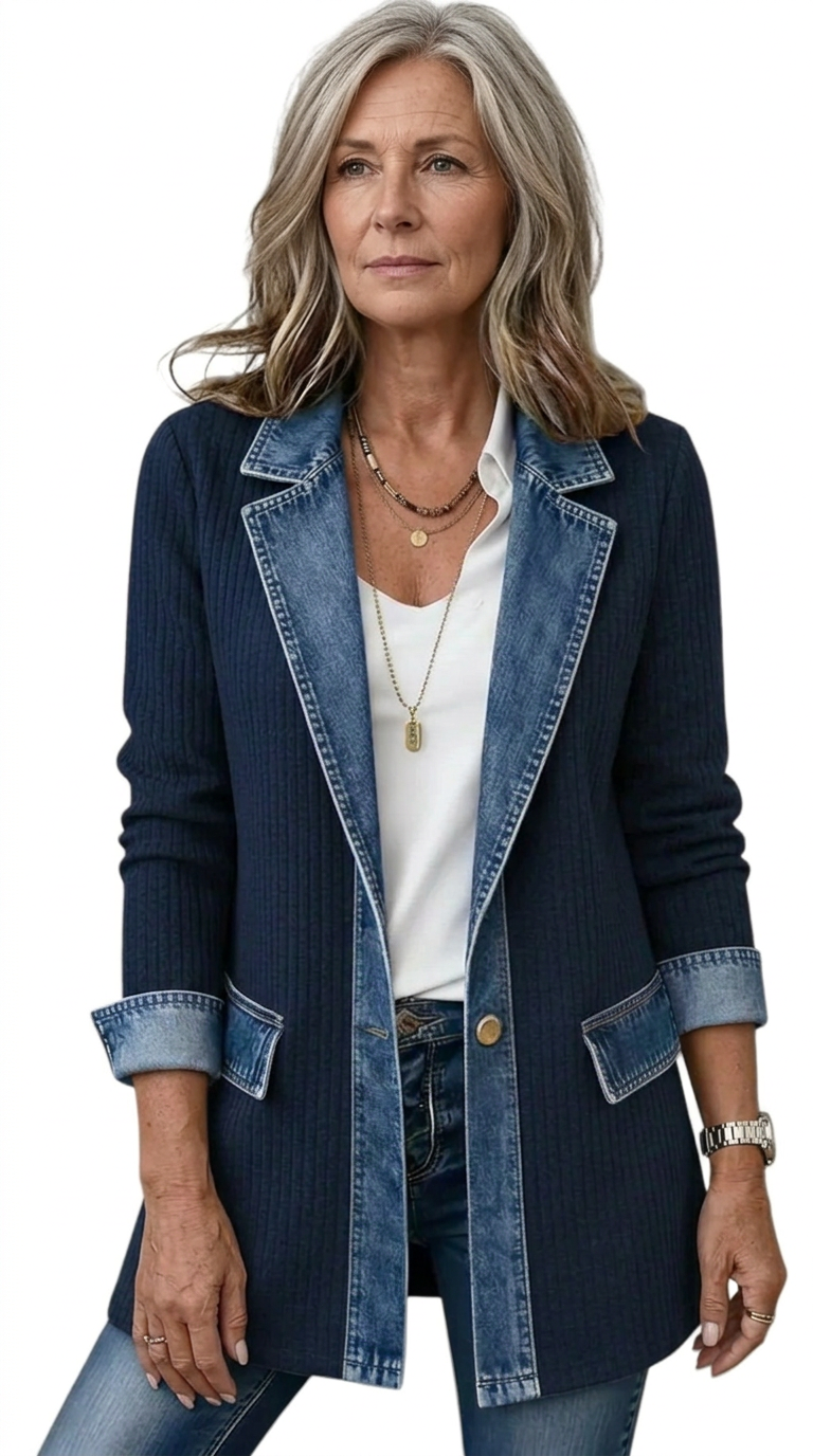 Damen Übergangsjacke mit Strick und Jeansdetails