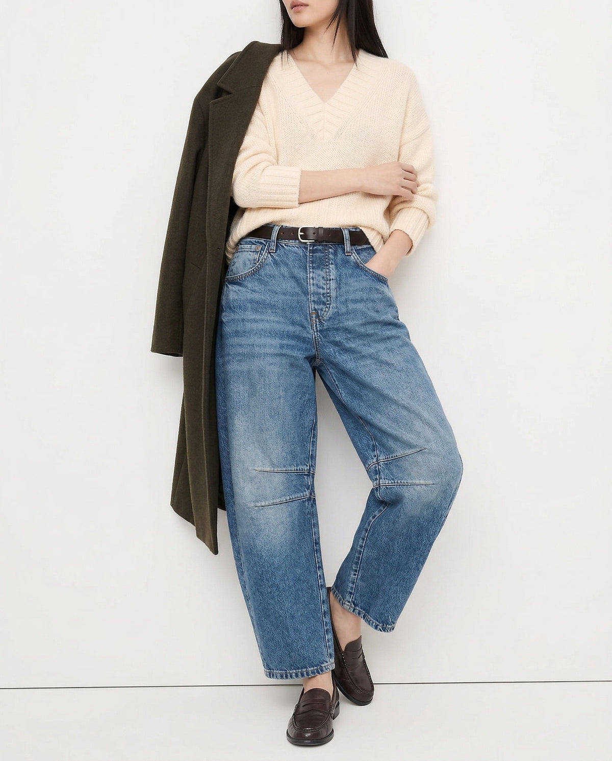 Damen Barrel-Leg-Jeans mit weitem Bein