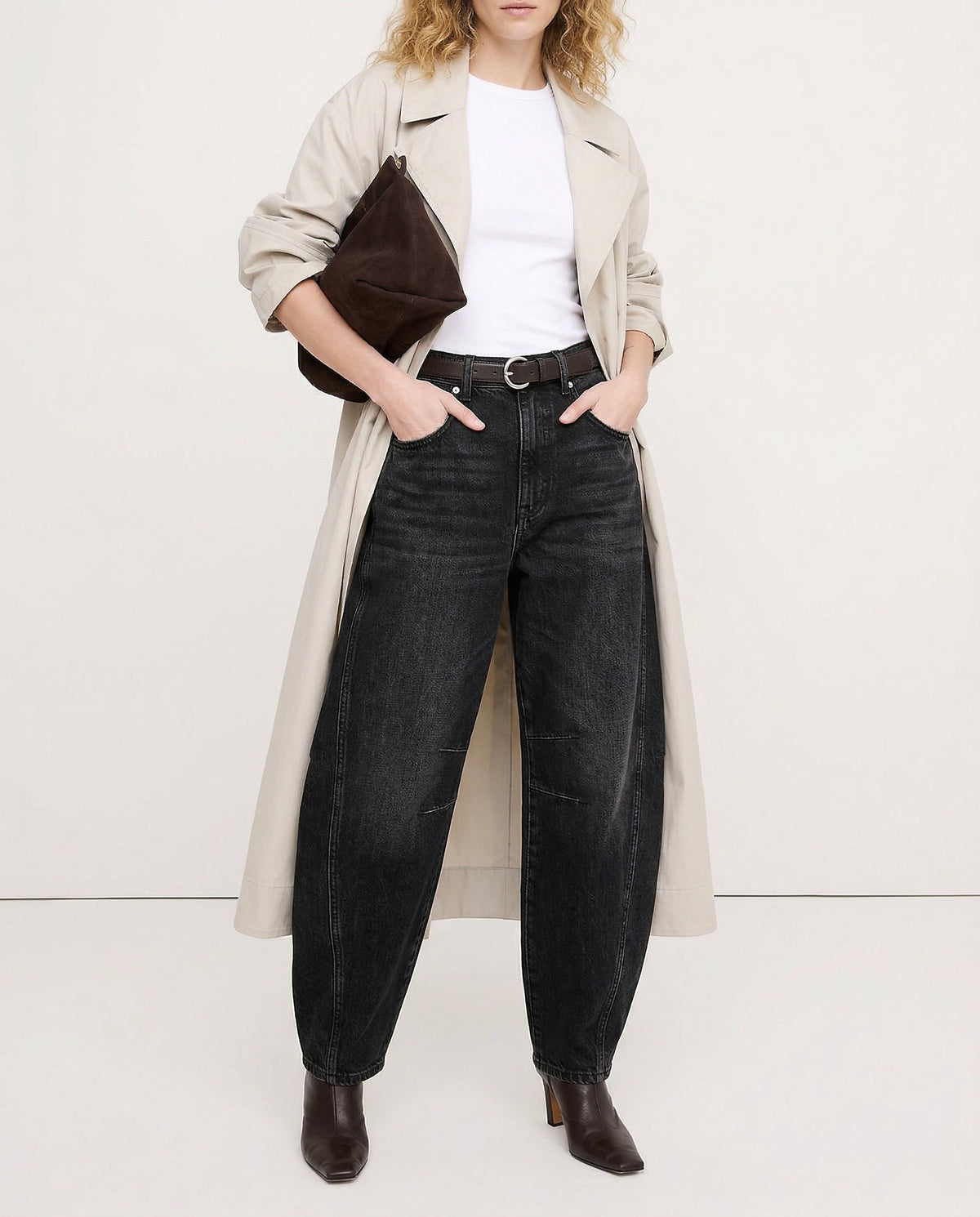 Damen Barrel-Leg-Jeans mit weitem Bein
