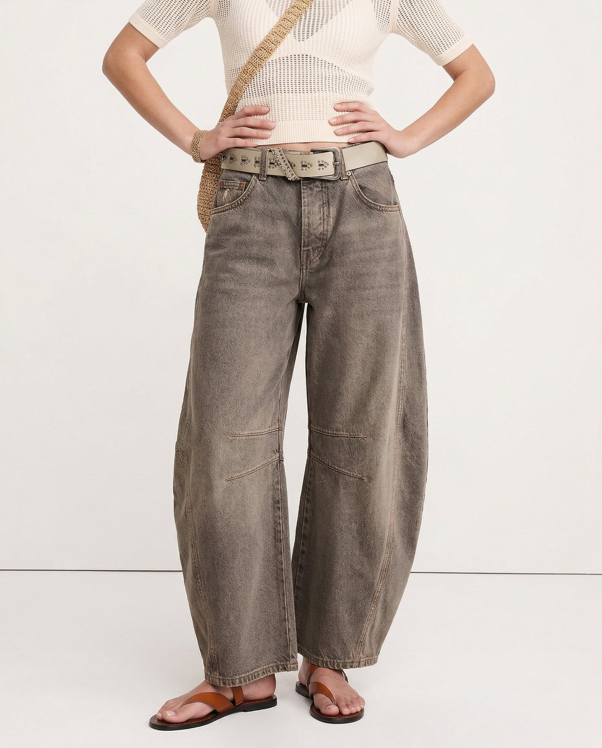Damen Barrel-Leg-Jeans mit weitem Bein