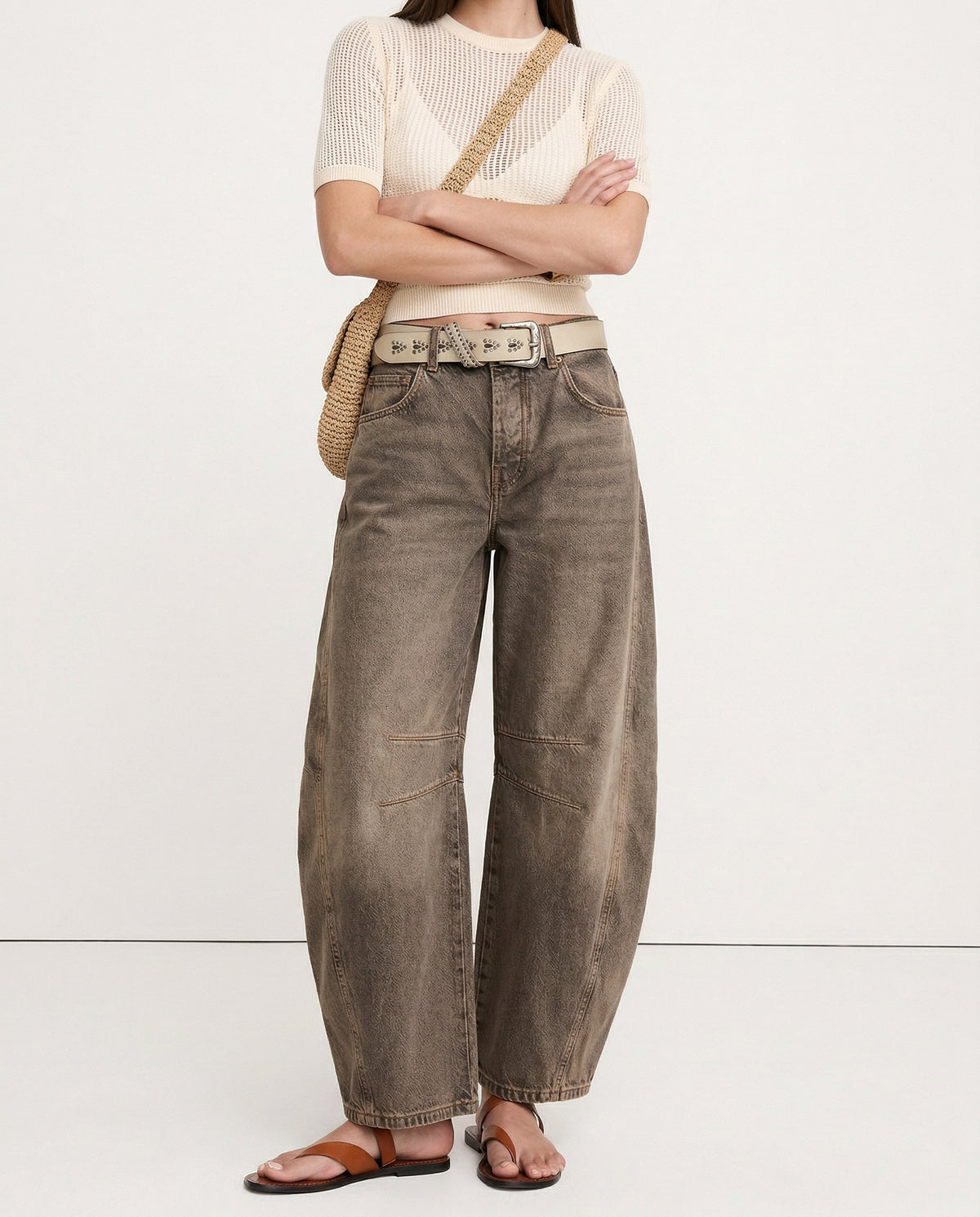 Damen Barrel-Leg-Jeans mit weitem Bein