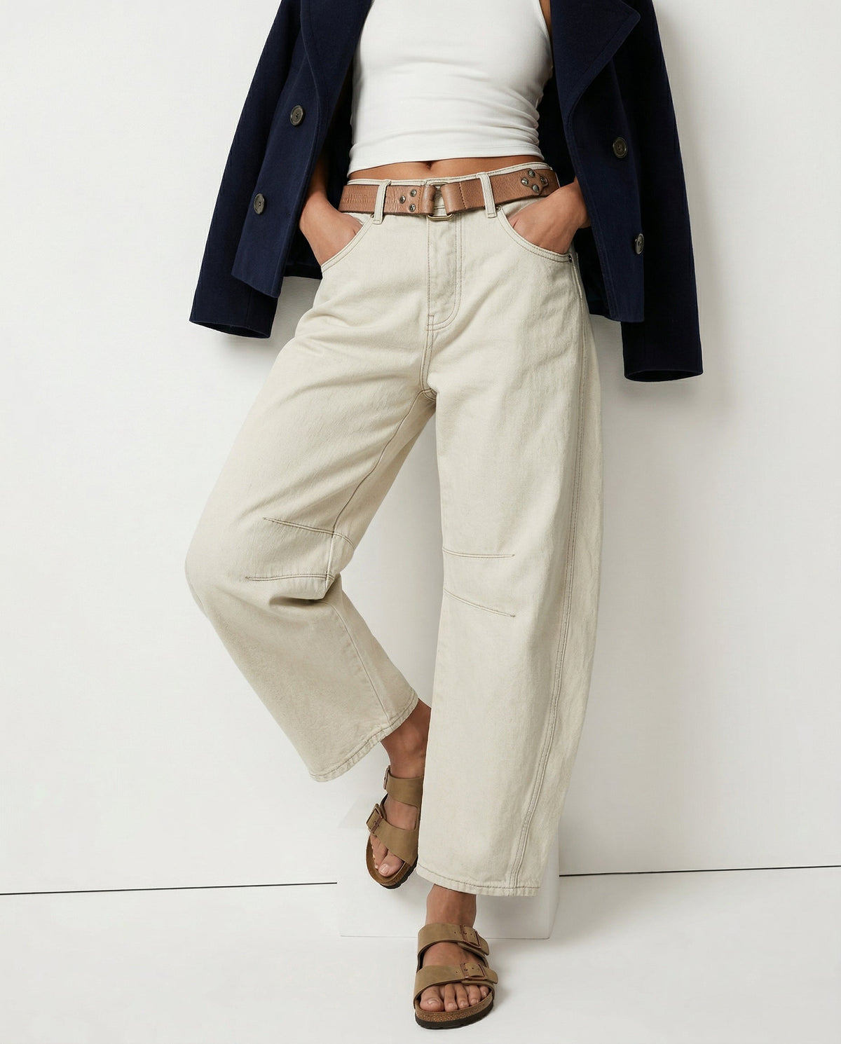 Damen Barrel-Leg-Jeans mit weitem Bein