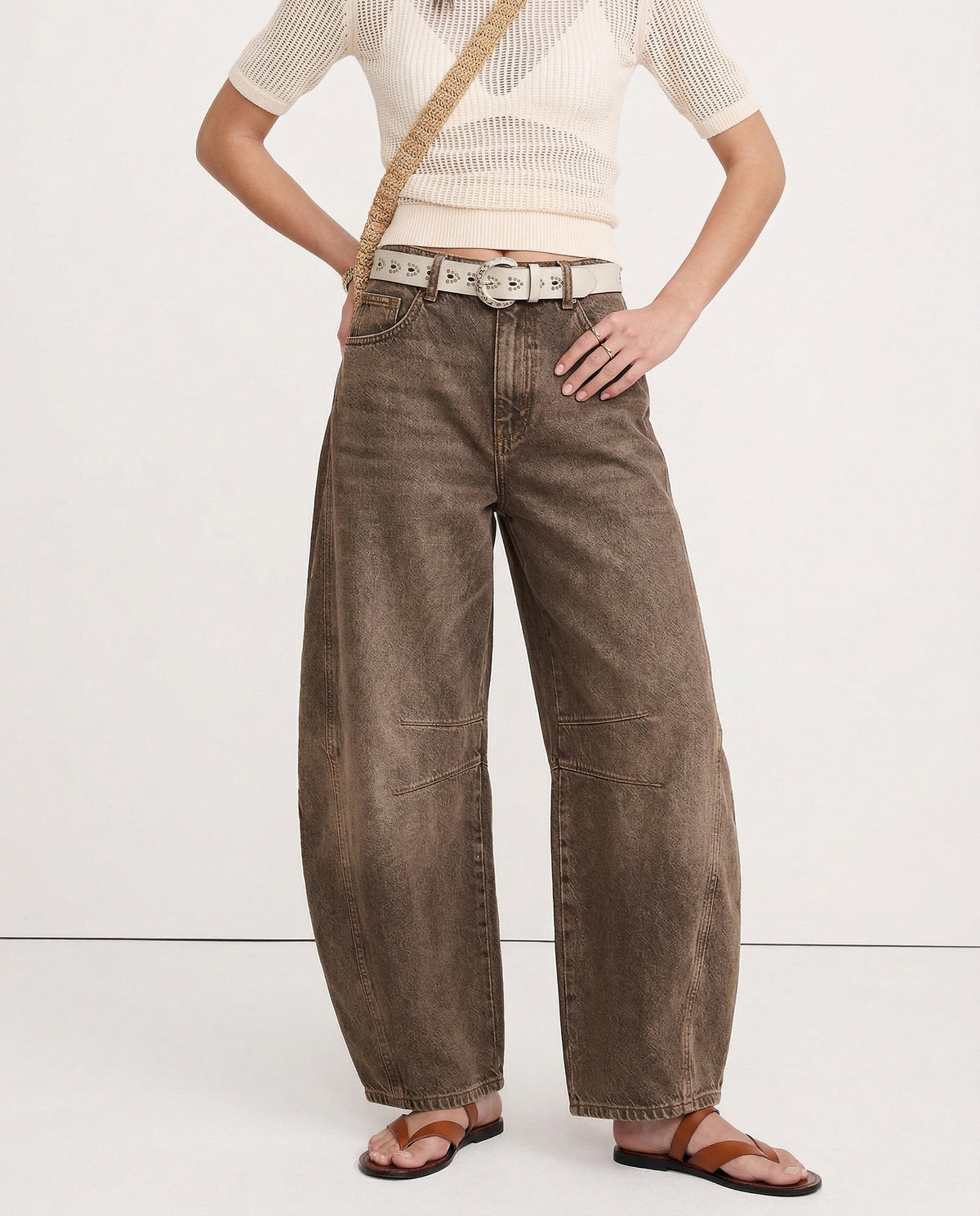 Damen Barrel-Leg-Jeans mit weitem Bein