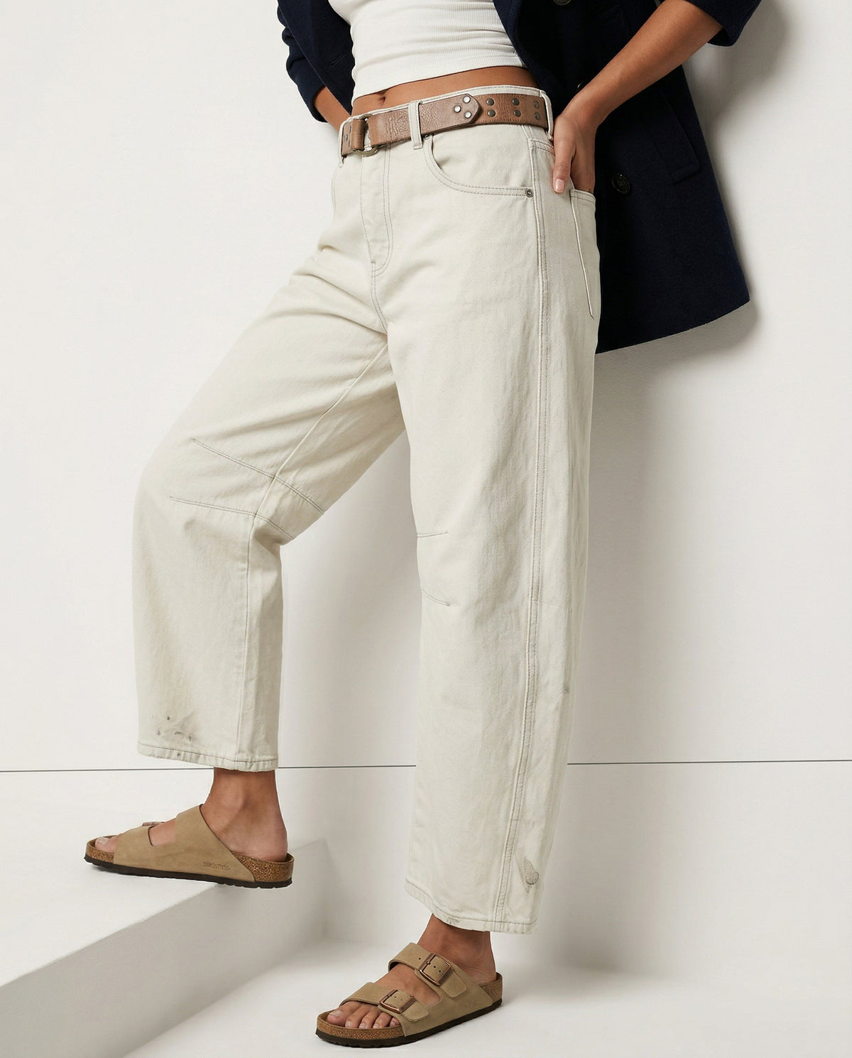Damen Barrel-Leg-Jeans mit weitem Bein