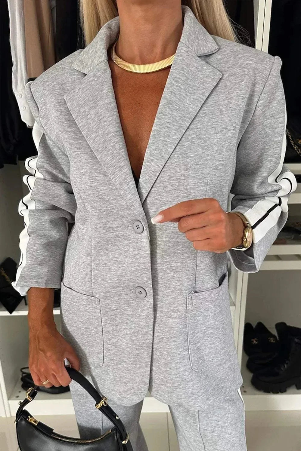 Damen Zweiteiler-Set mit Umlegekragen und Taschen
