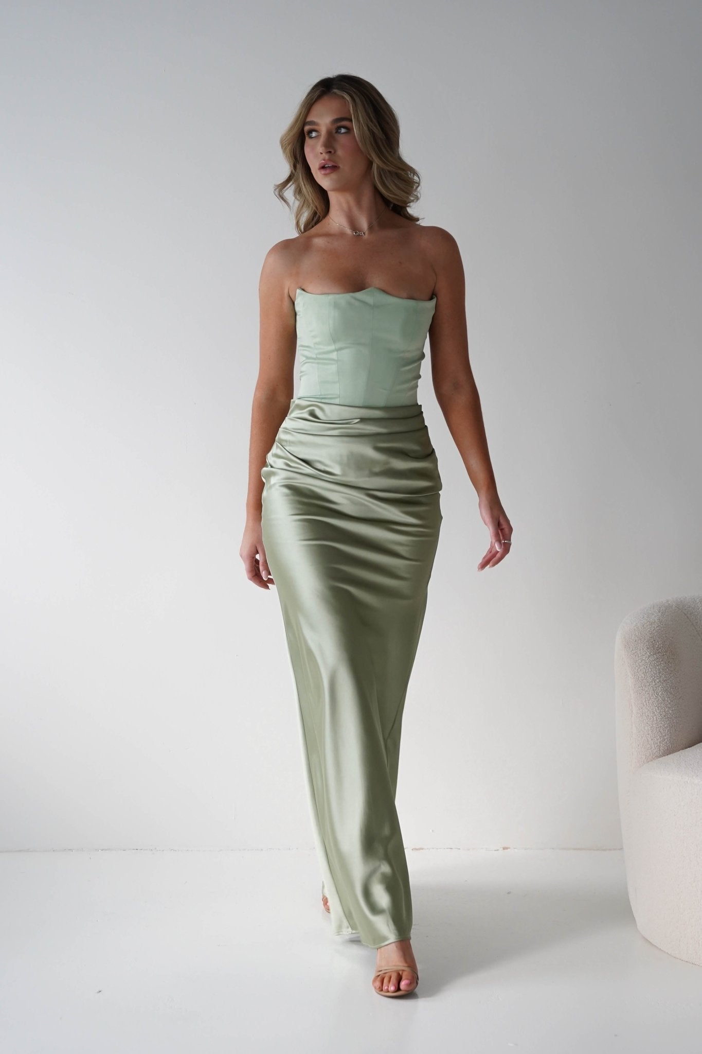 Damen Satin Korsettkleid in Salbei