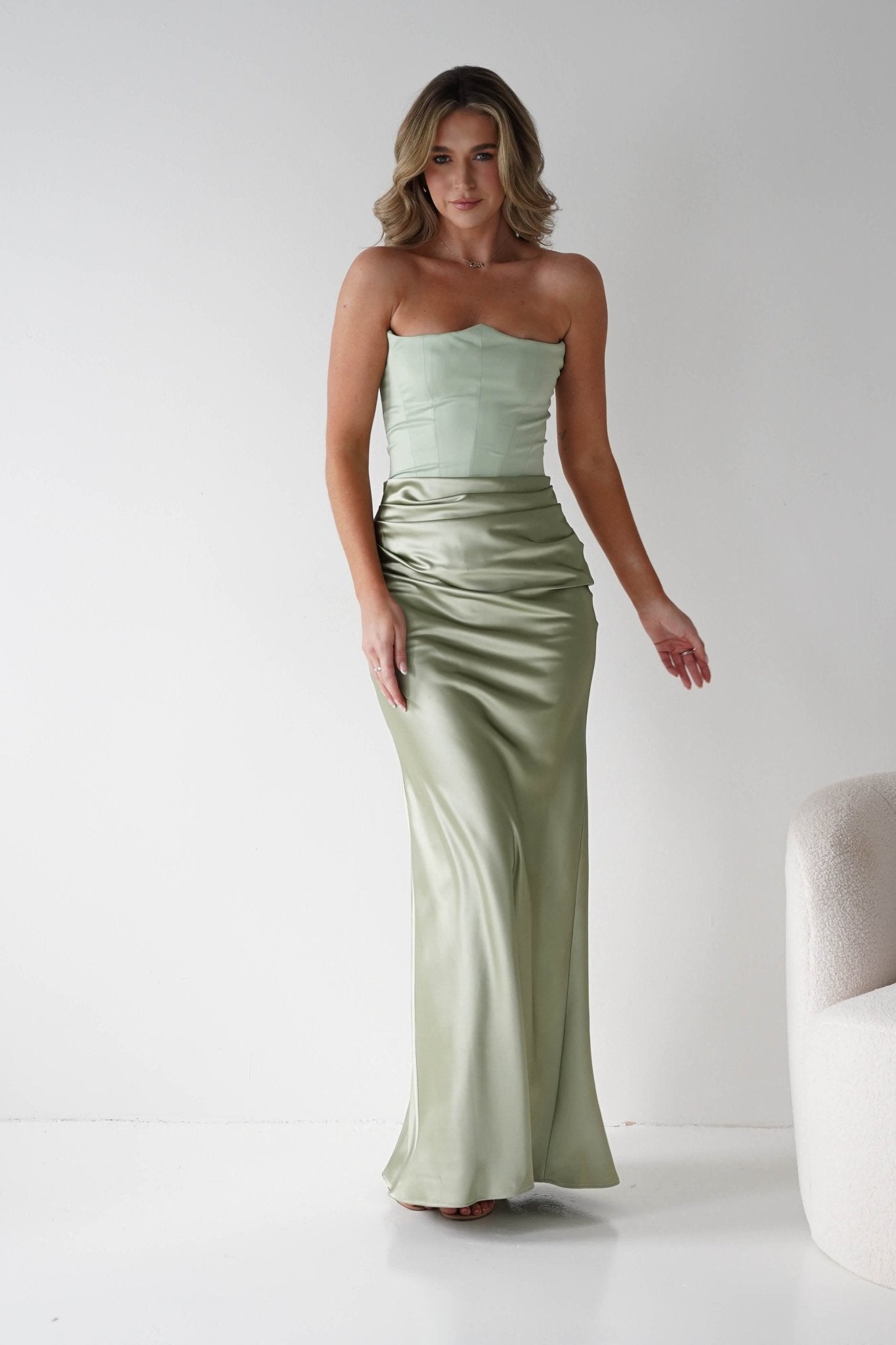 Damen Satin Korsettkleid in Salbei
