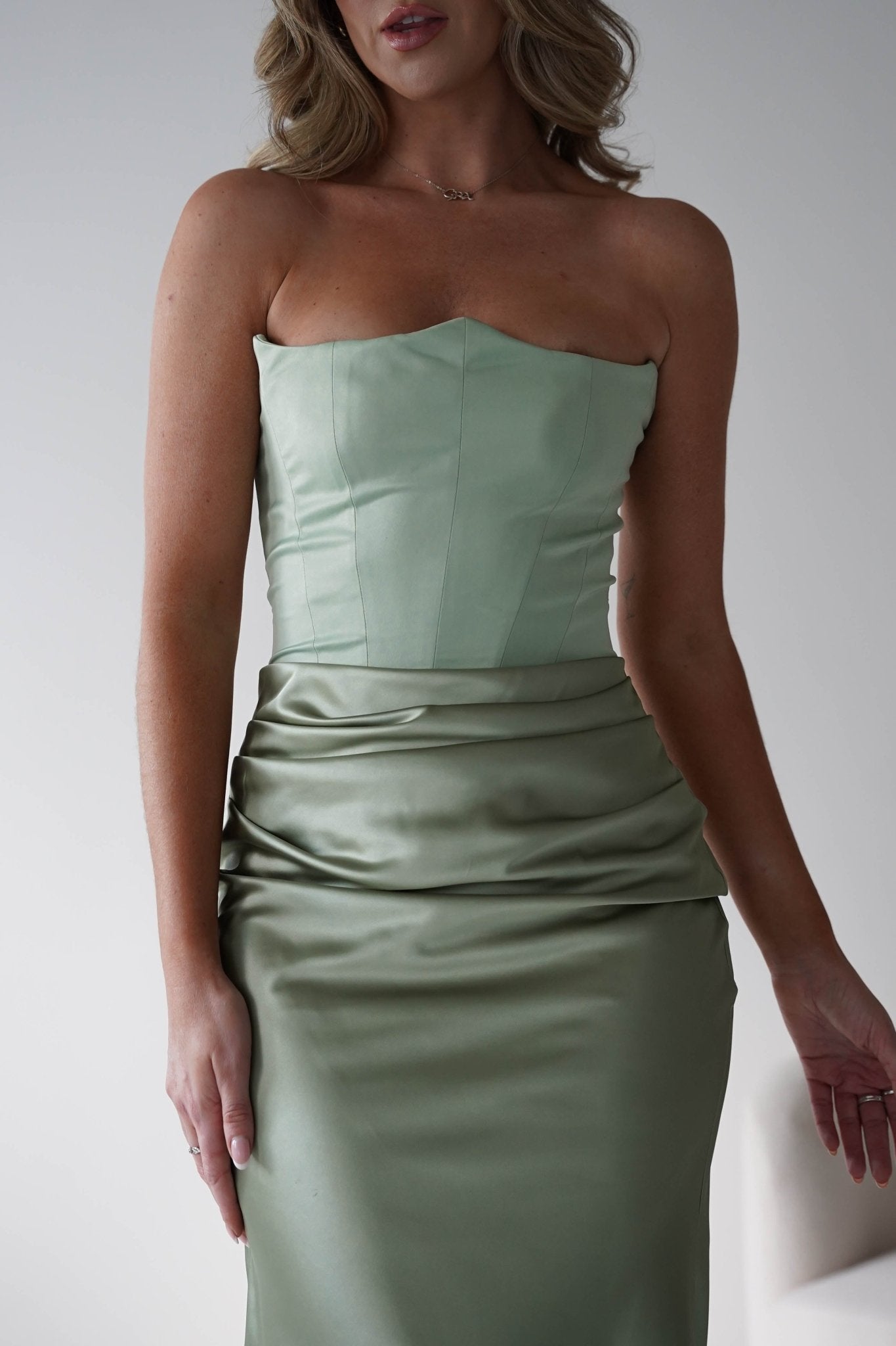 Damen Satin Korsettkleid in Salbei