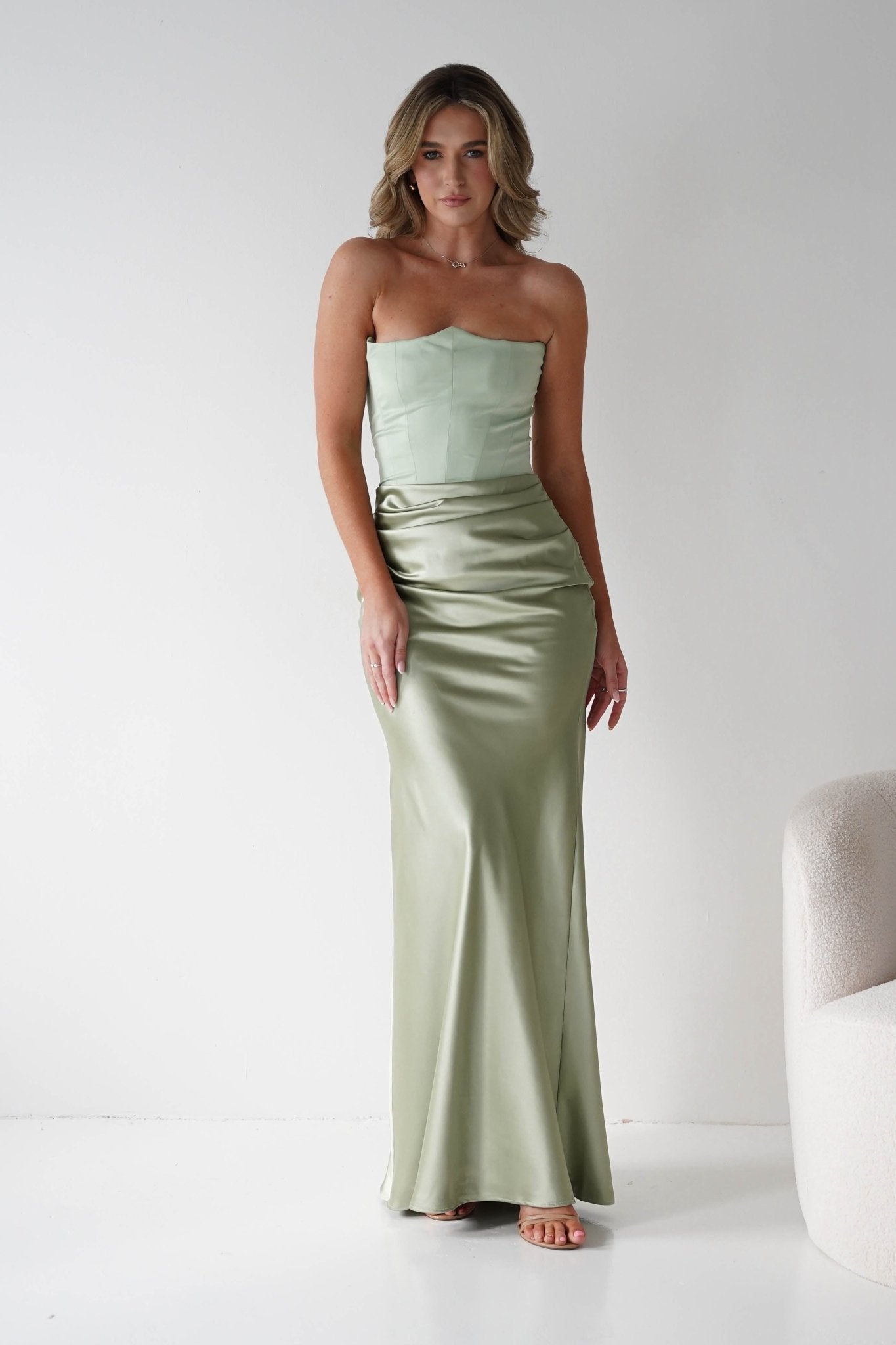 Damen Satin Korsettkleid in Salbei
