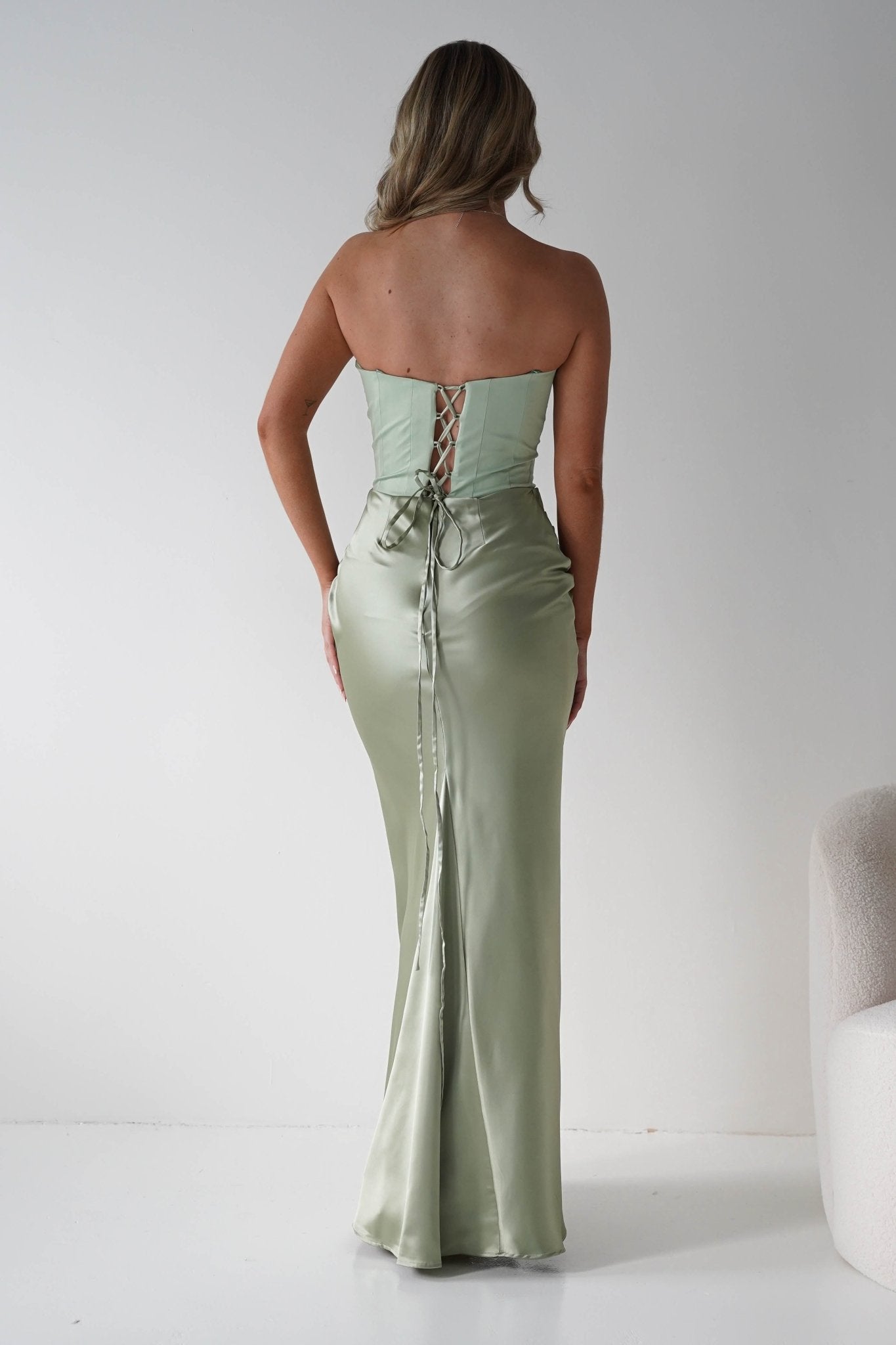 Damen Satin Korsettkleid in Salbei