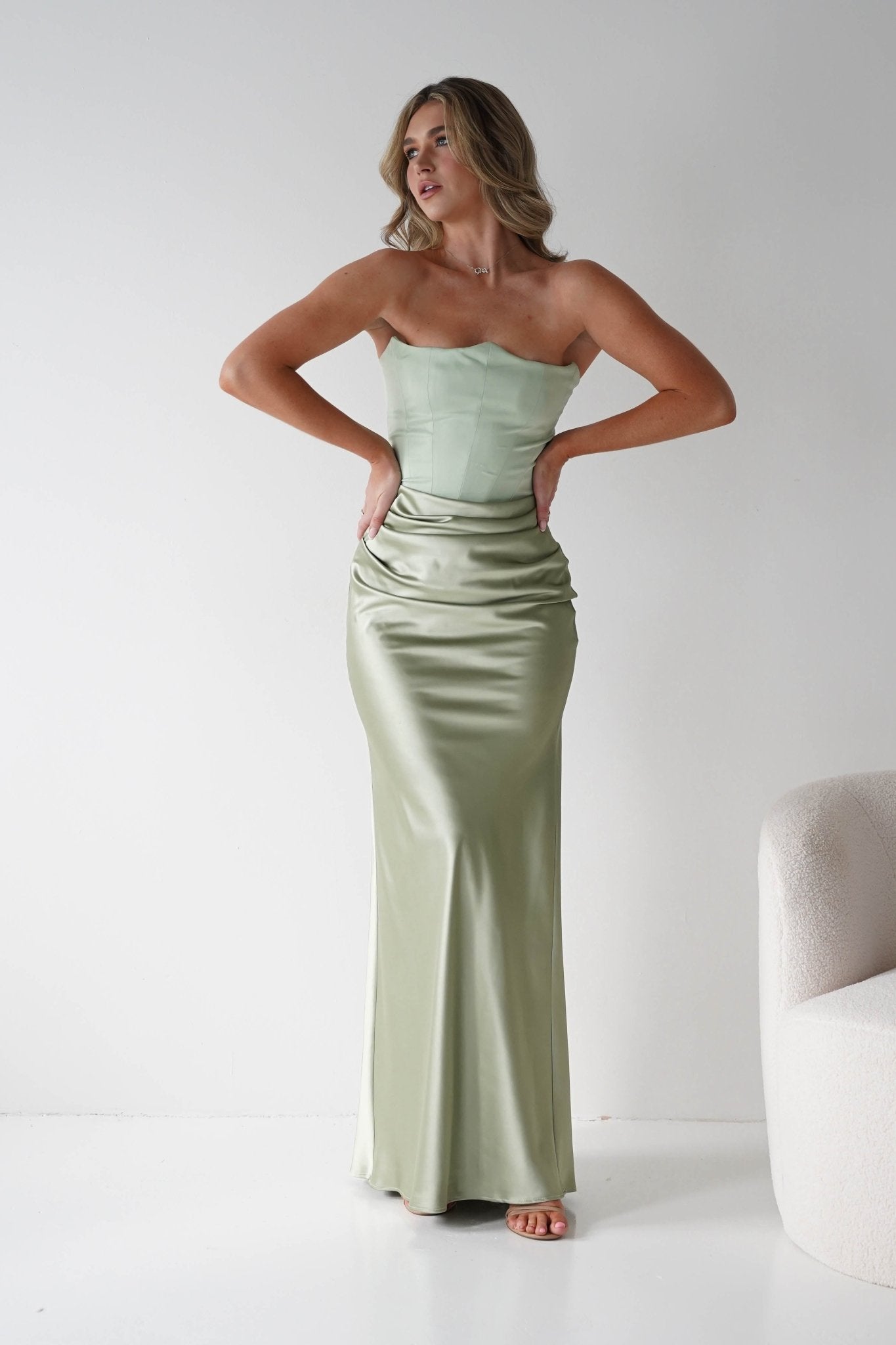 Damen Satin Korsettkleid in Salbei