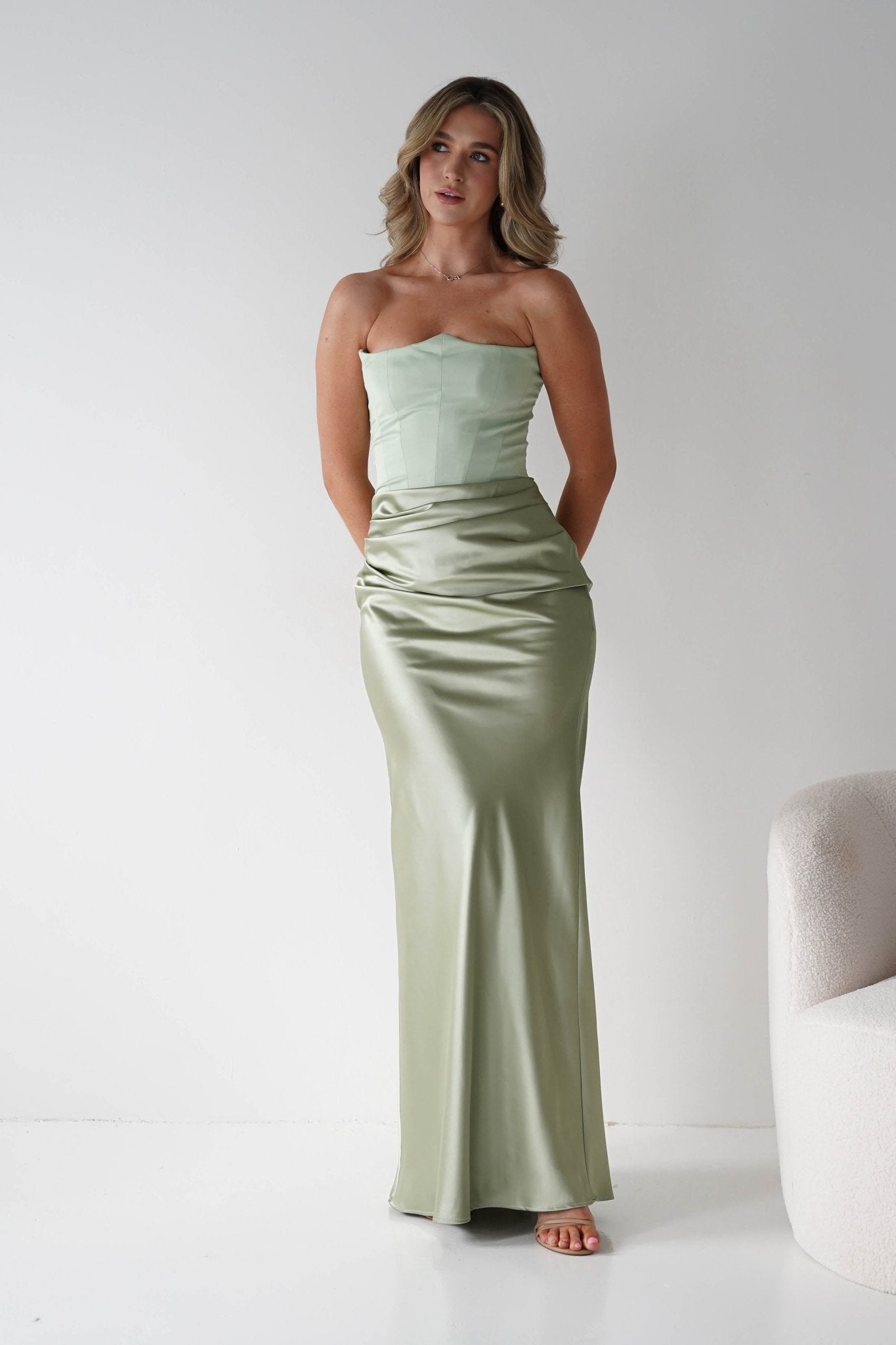Damen Satin Korsettkleid in Salbei
